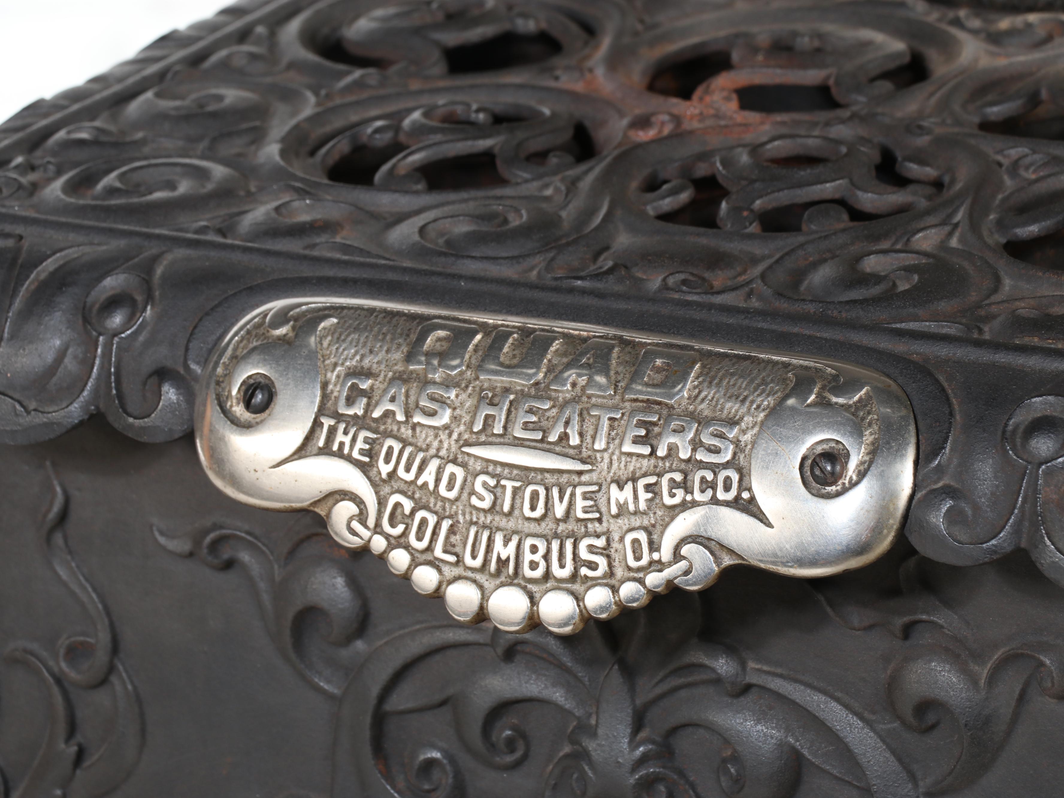 Late Victorian Quad Stove Mfg "Quad" Gas Parlor Heater