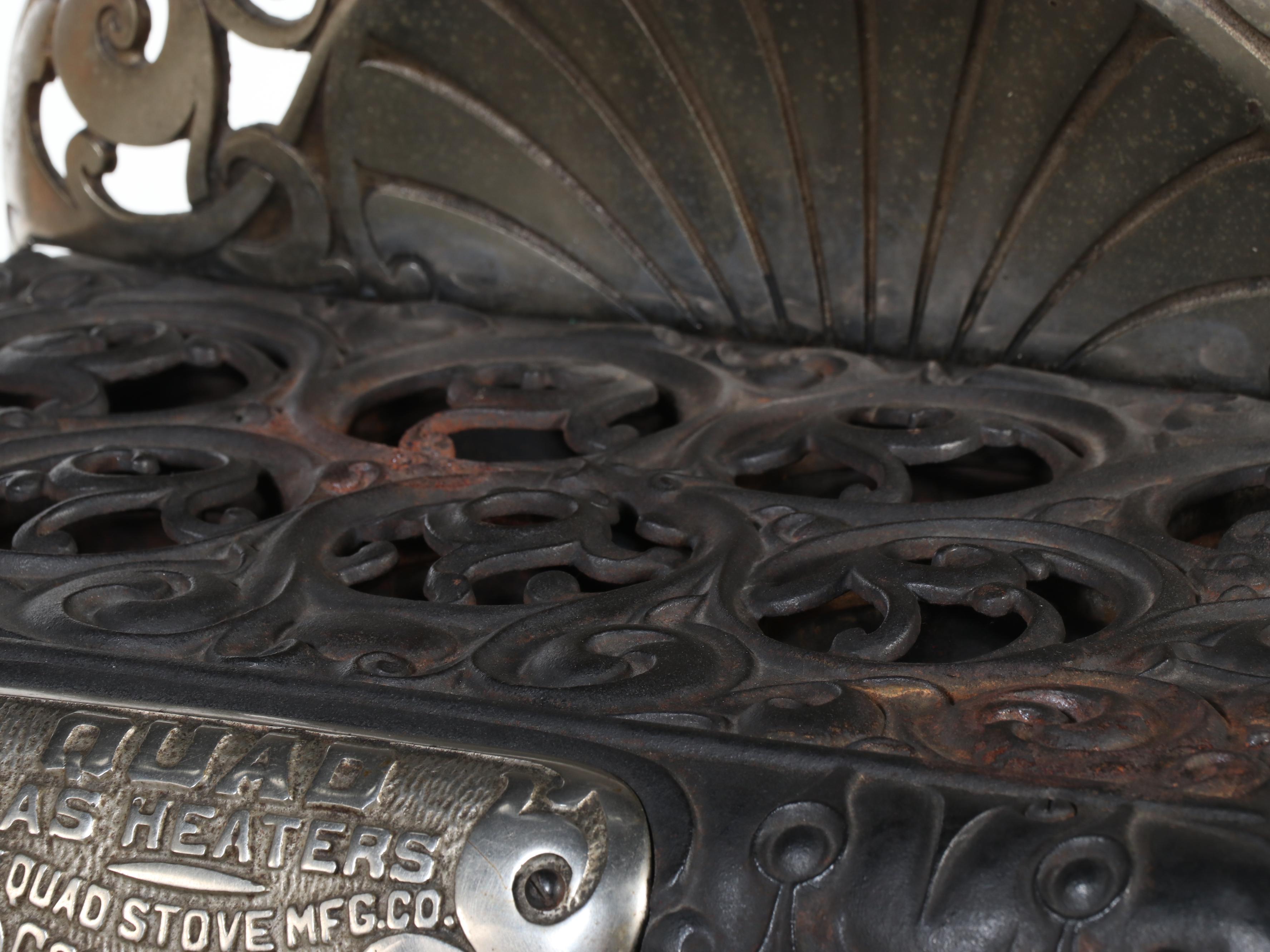 Late Victorian Quad Stove Mfg "Quad" Gas Parlor Heater