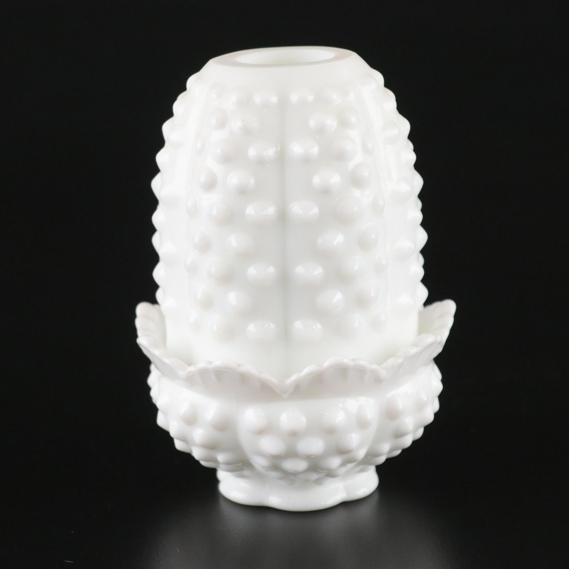 Westmoreland Milk Glass Pansy Basket and Fenton Fairy Lamp and Dresser Jar