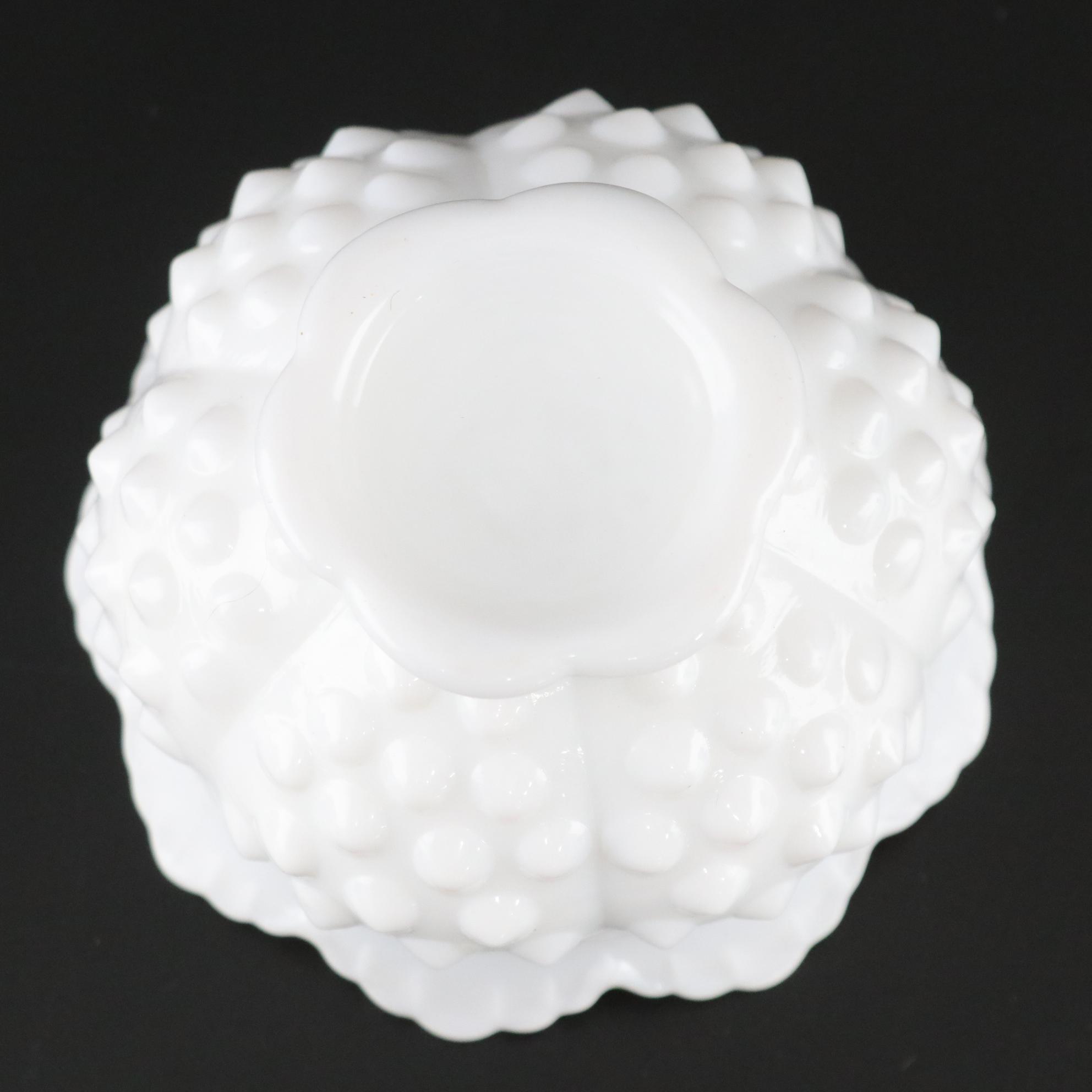 Westmoreland Milk Glass Pansy Basket and Fenton Fairy Lamp and Dresser Jar