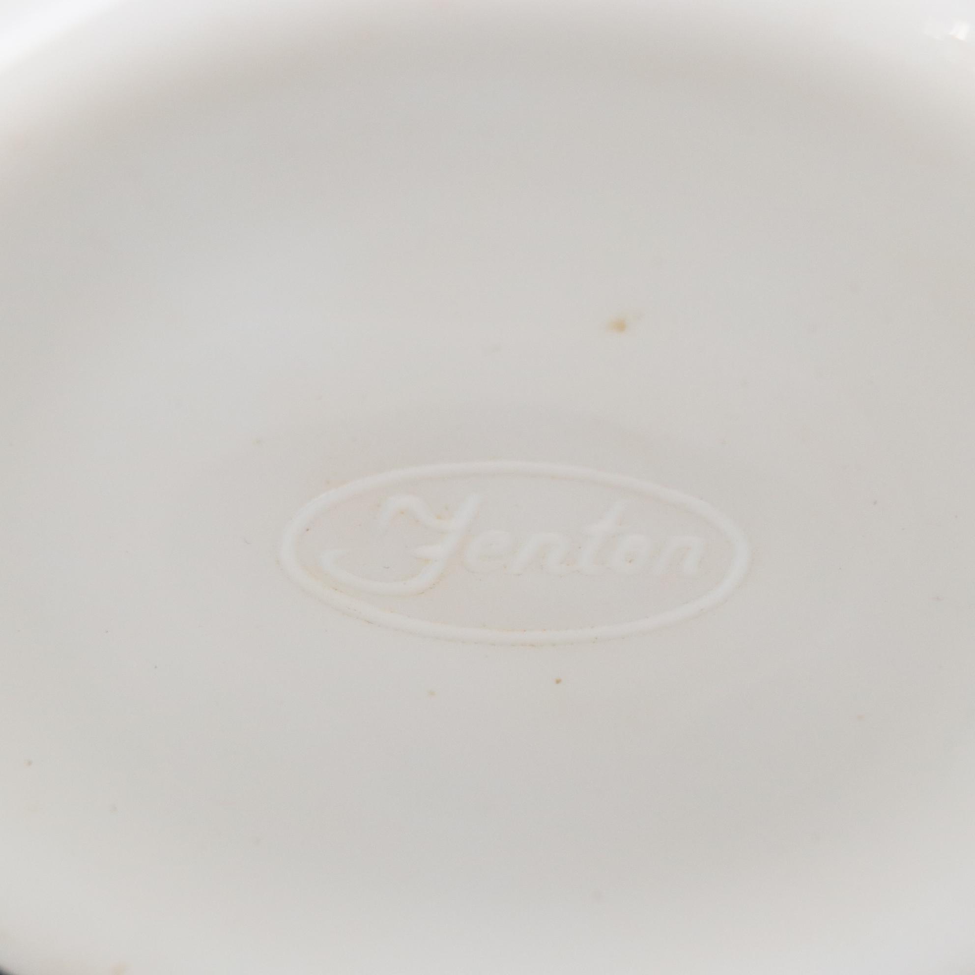 Westmoreland Milk Glass Pansy Basket and Fenton Fairy Lamp and Dresser Jar