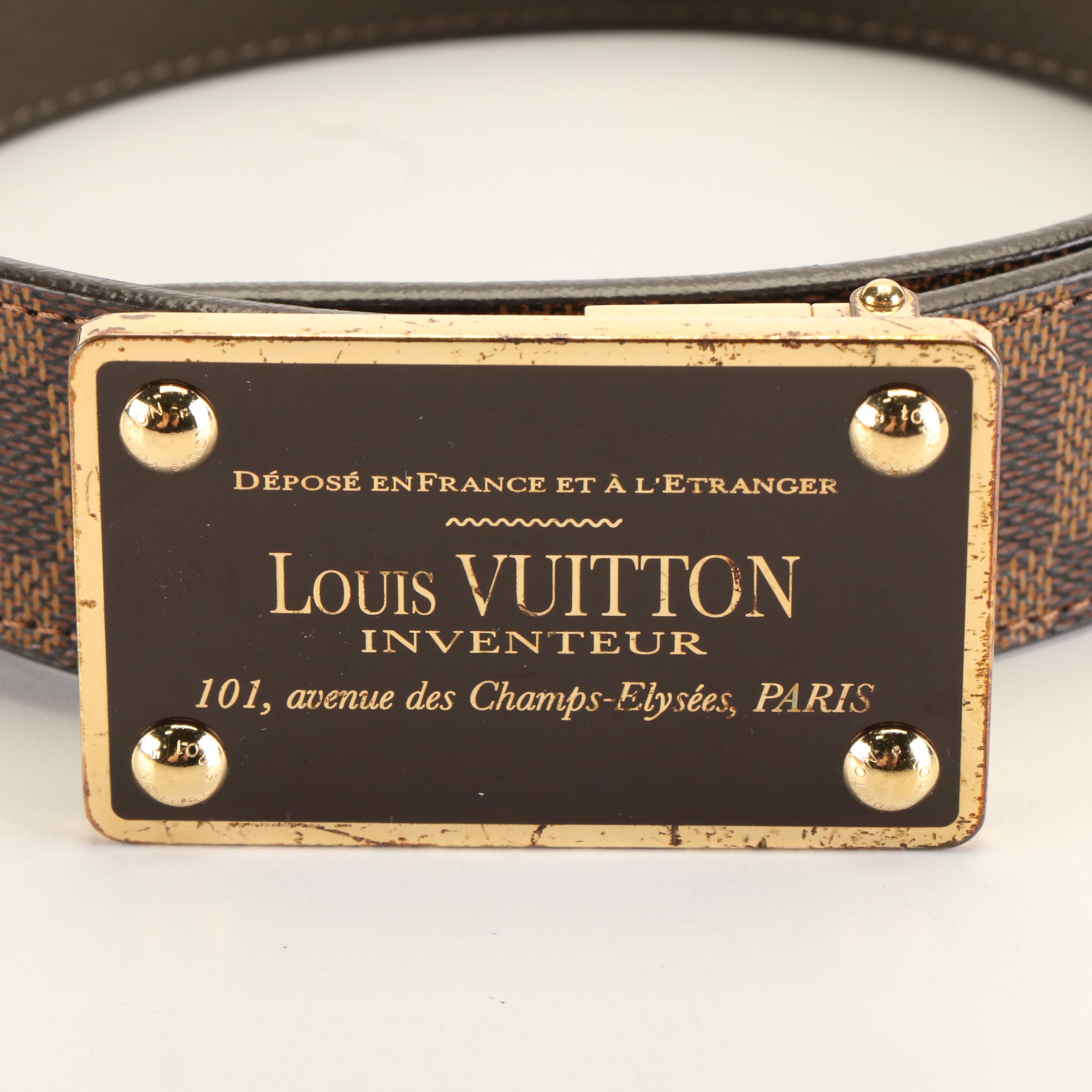 Louis Vuitton Damier Ebene and Leather Reversible Belt with Inventeur Buckle
