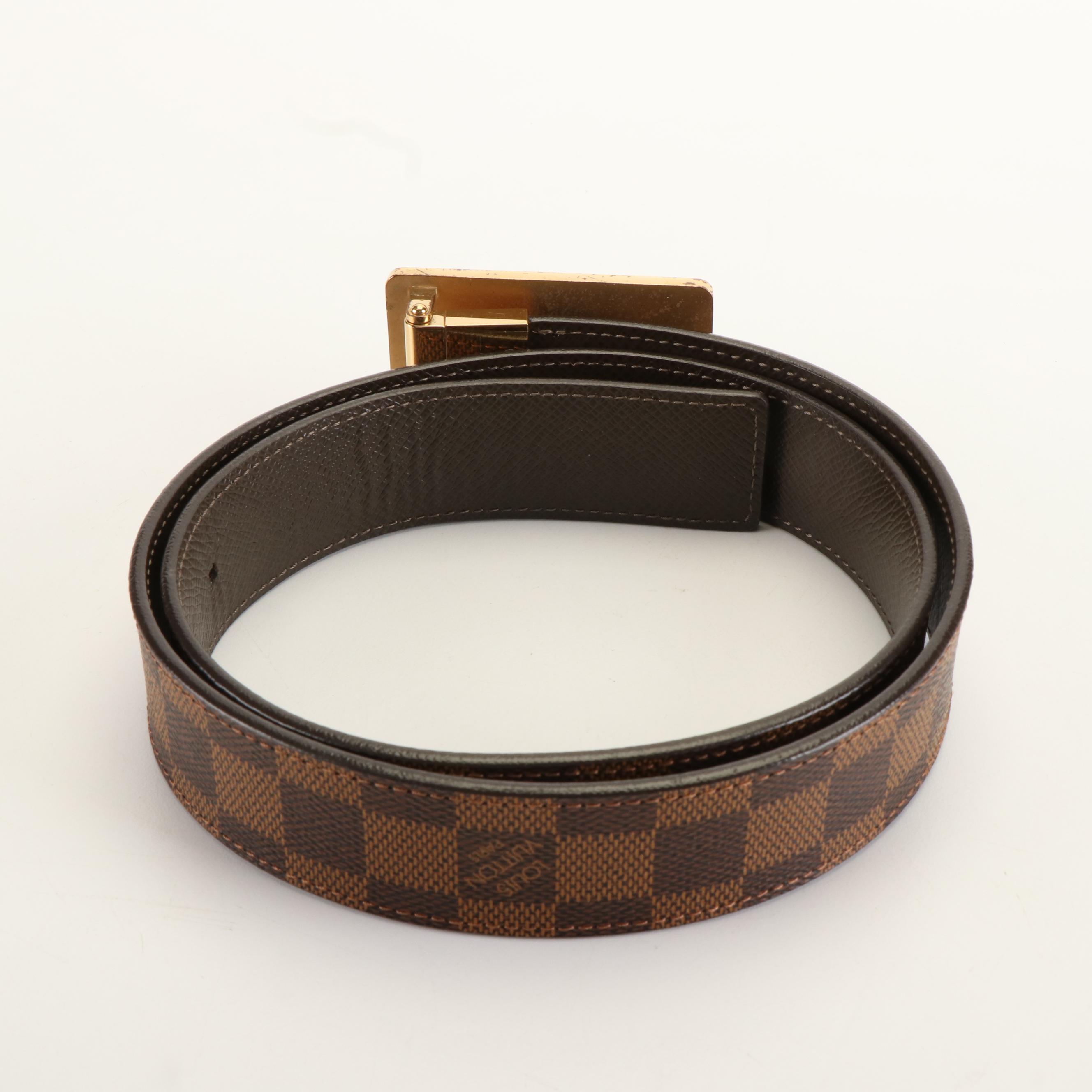 Louis Vuitton Damier Ebene and Leather Reversible Belt with Inventeur Buckle