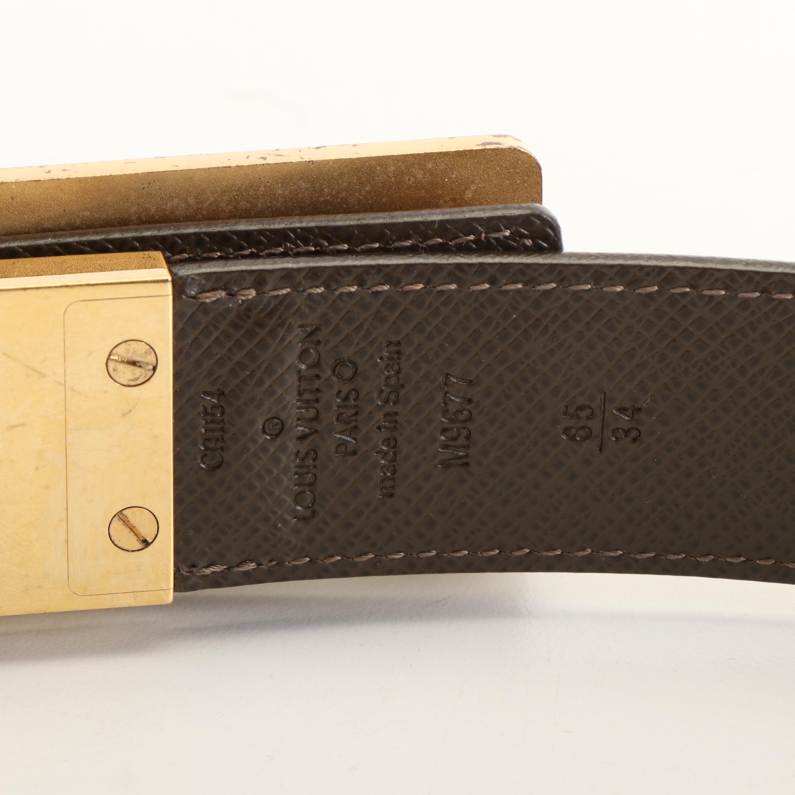 Louis Vuitton Damier Ebene and Leather Reversible Belt with Inventeur Buckle