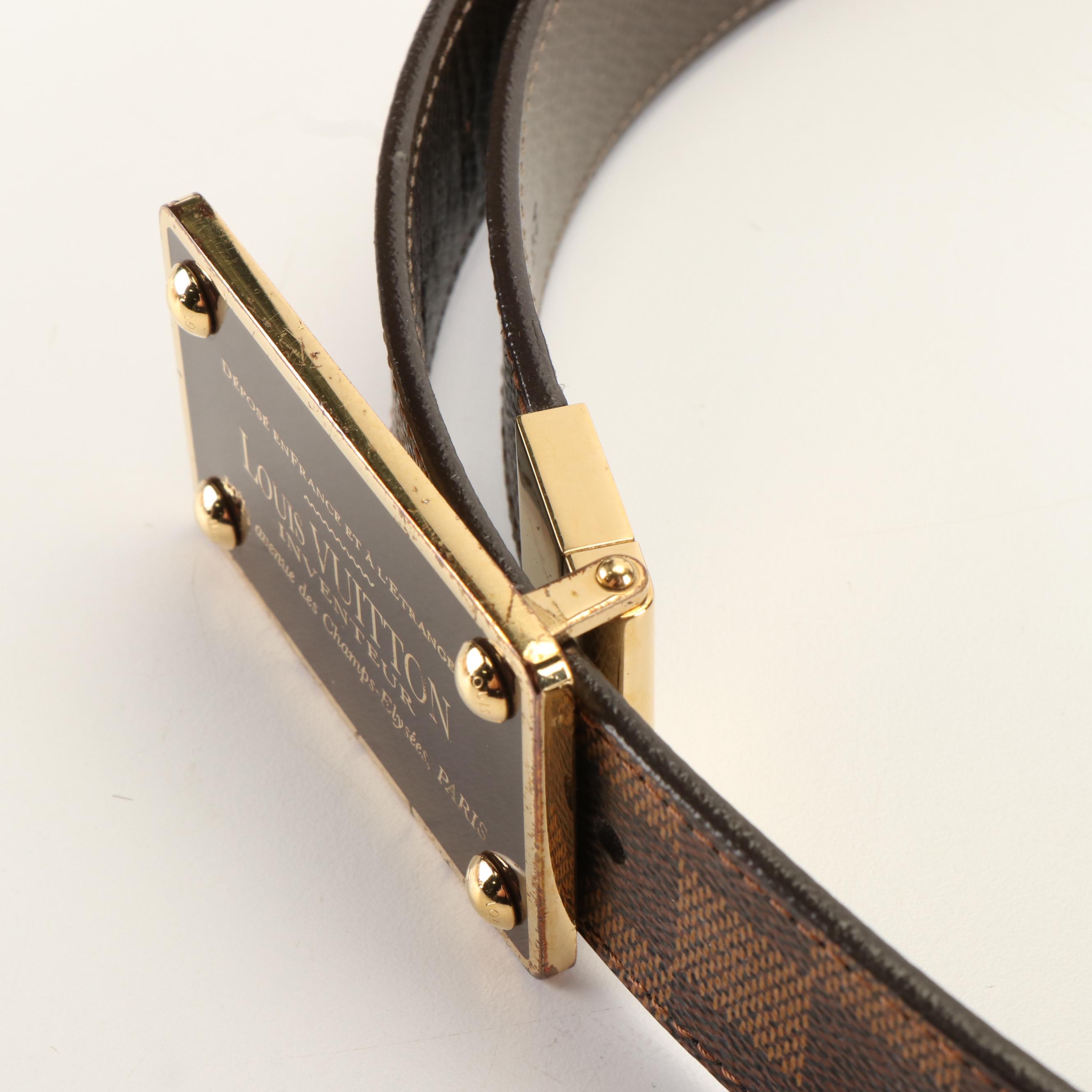 Louis Vuitton Damier Ebene and Leather Reversible Belt with Inventeur Buckle