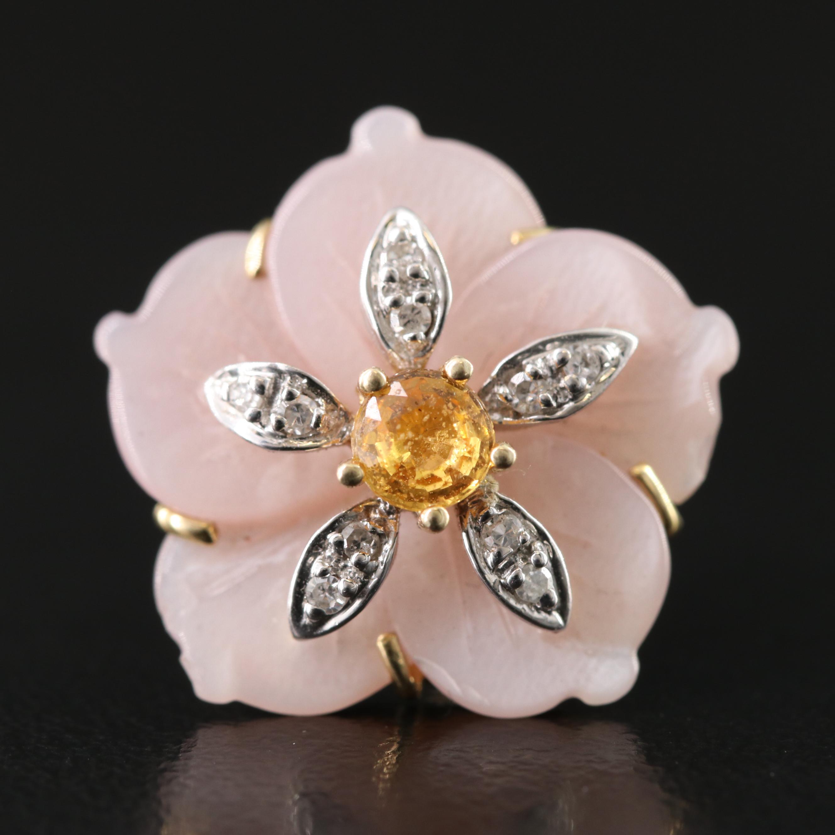 14K Sapphire, Mother-of-Pearl and Diamond Plumeria Enhancer Pendant