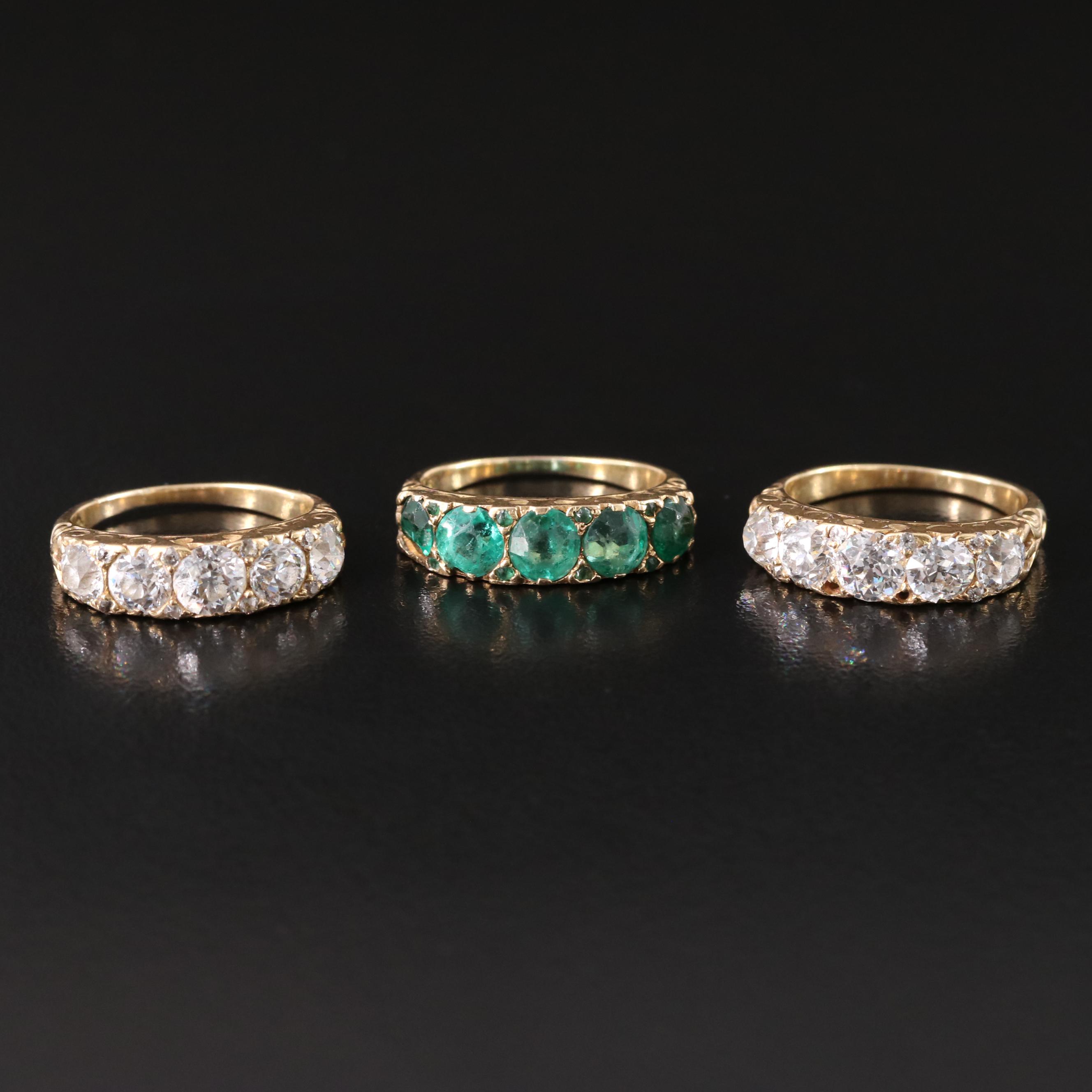 Tiffany & Co. Edwardian 18K Emerald and 4.13 CTW Diamond Three Ring Set