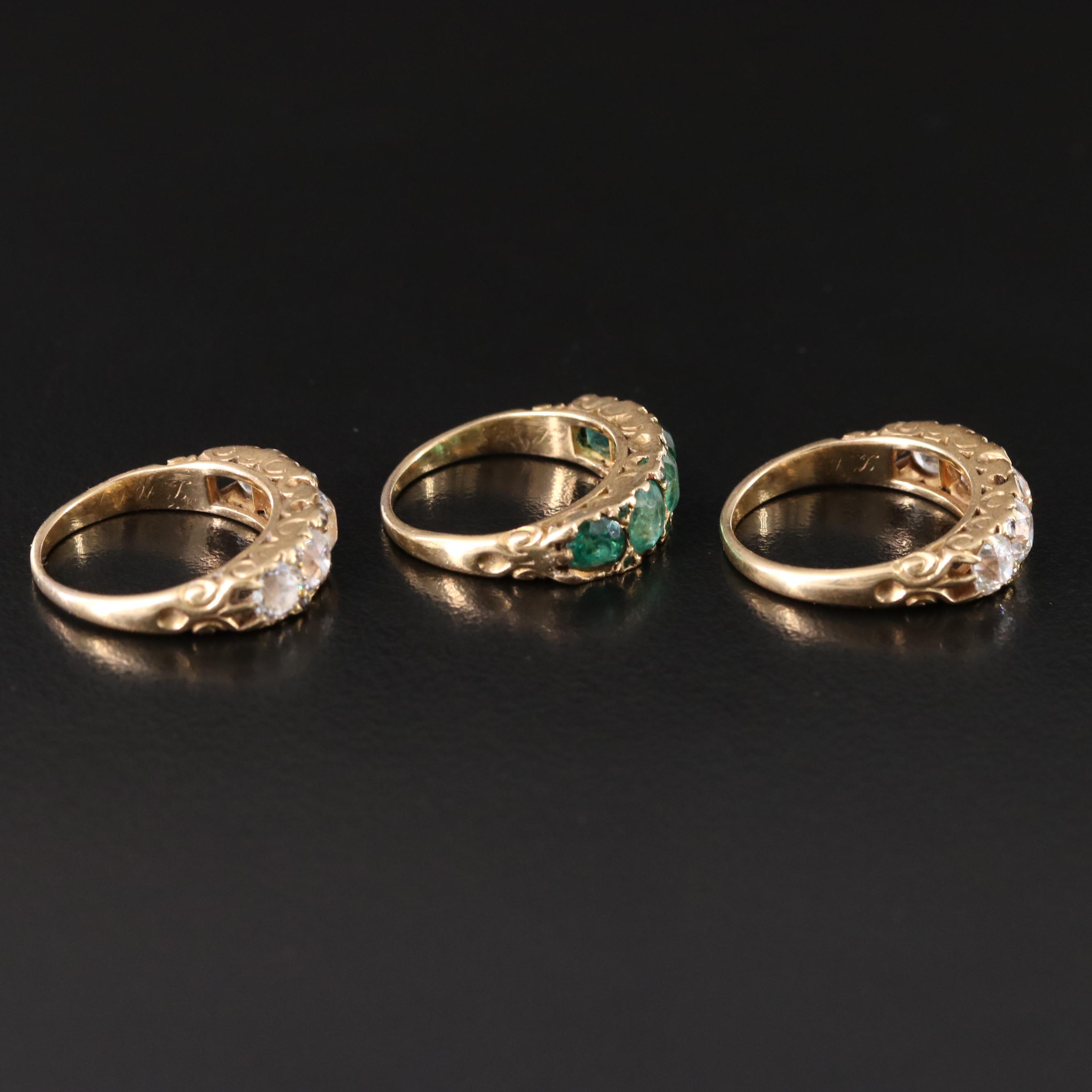 Tiffany & Co. Edwardian 18K Emerald and 4.13 CTW Diamond Three Ring Set