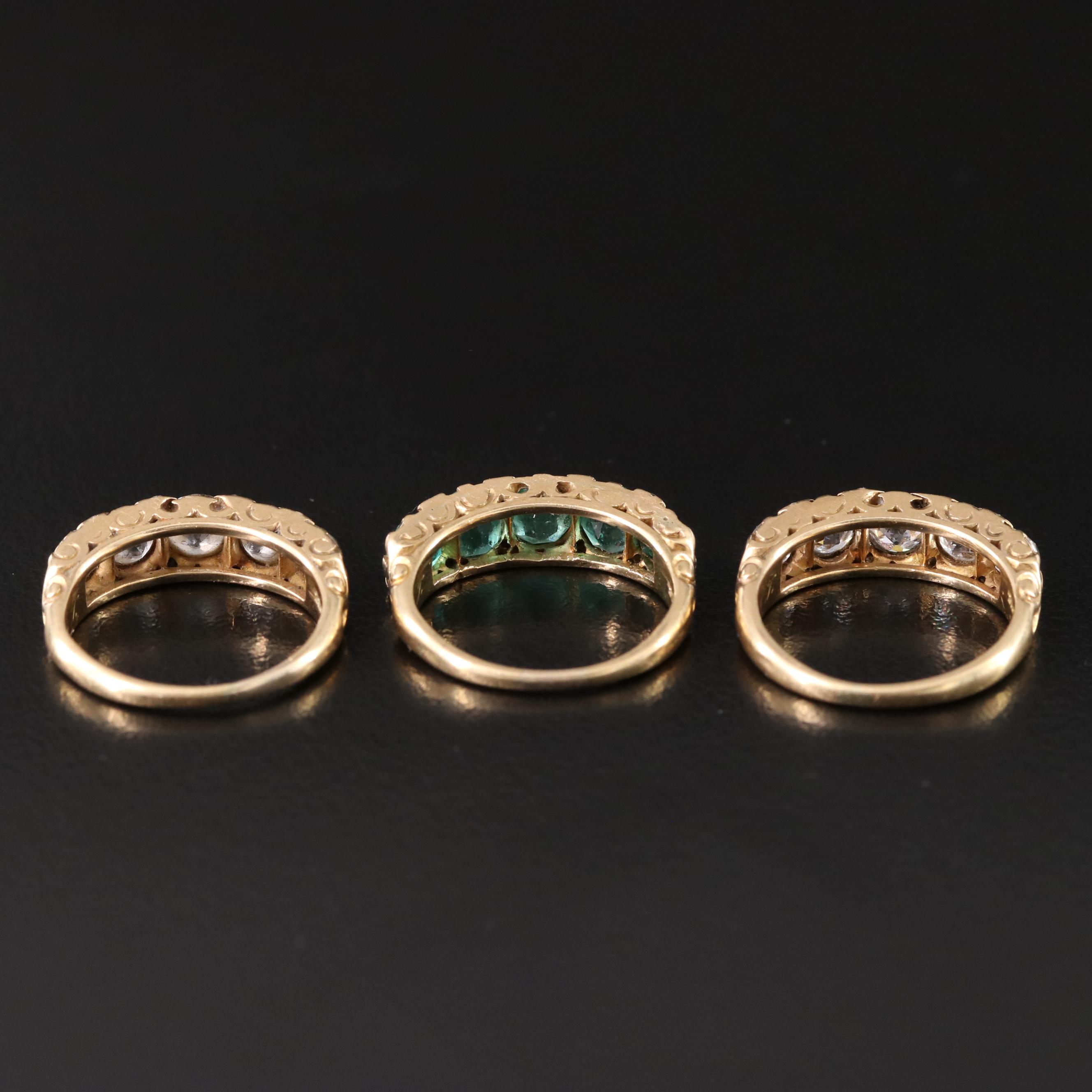 Tiffany & Co. Edwardian 18K Emerald and 4.13 CTW Diamond Three Ring Set