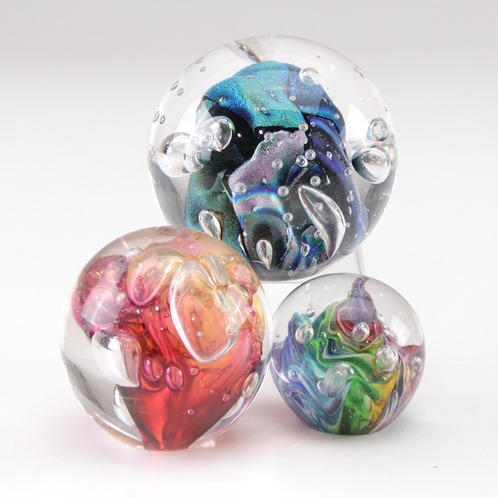 Ron Schuster, Marilyn Kimble Holt, and Caitlin Burch Art Glass Paperweights