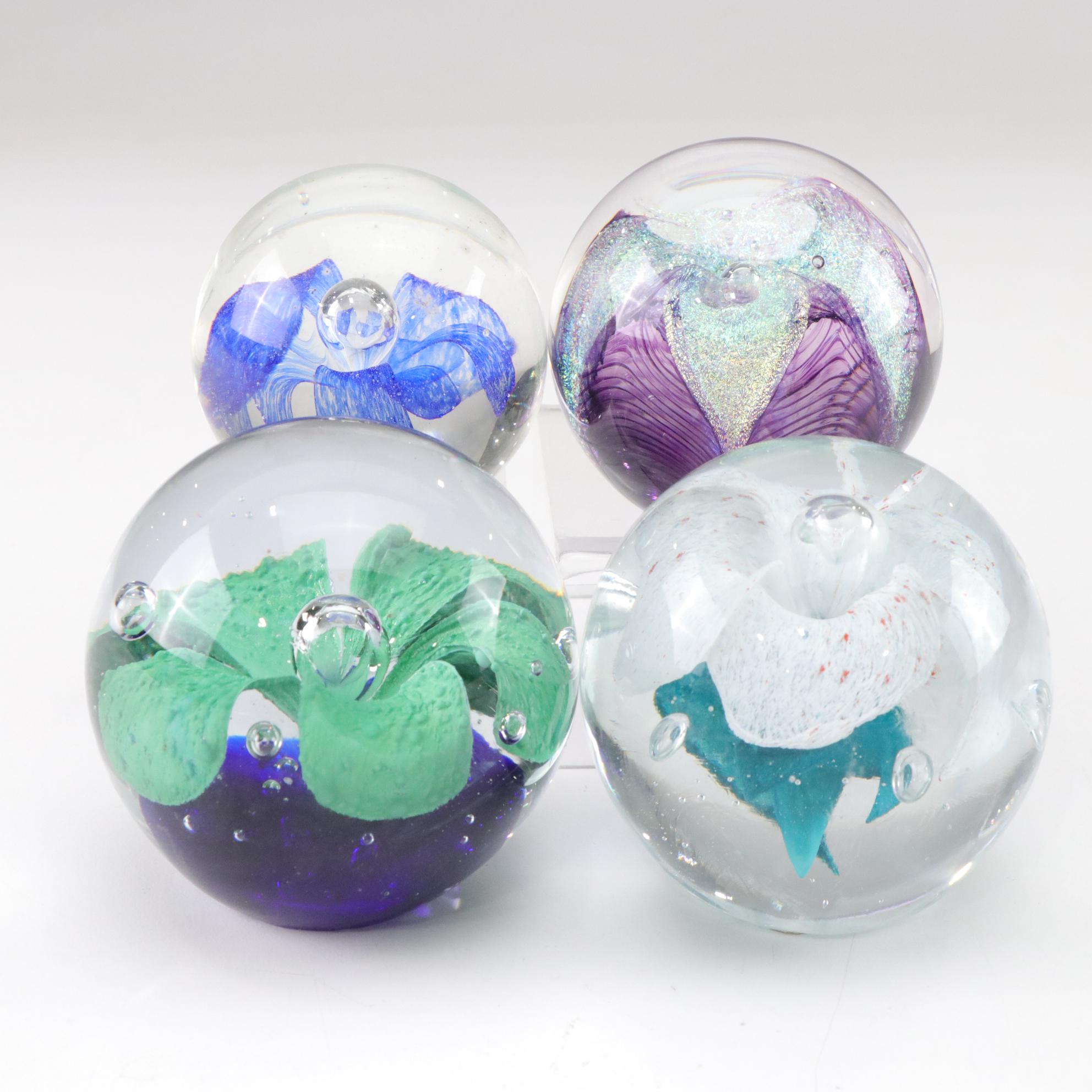 Four Art Glass Paperweights, Late 20th to 21st Century