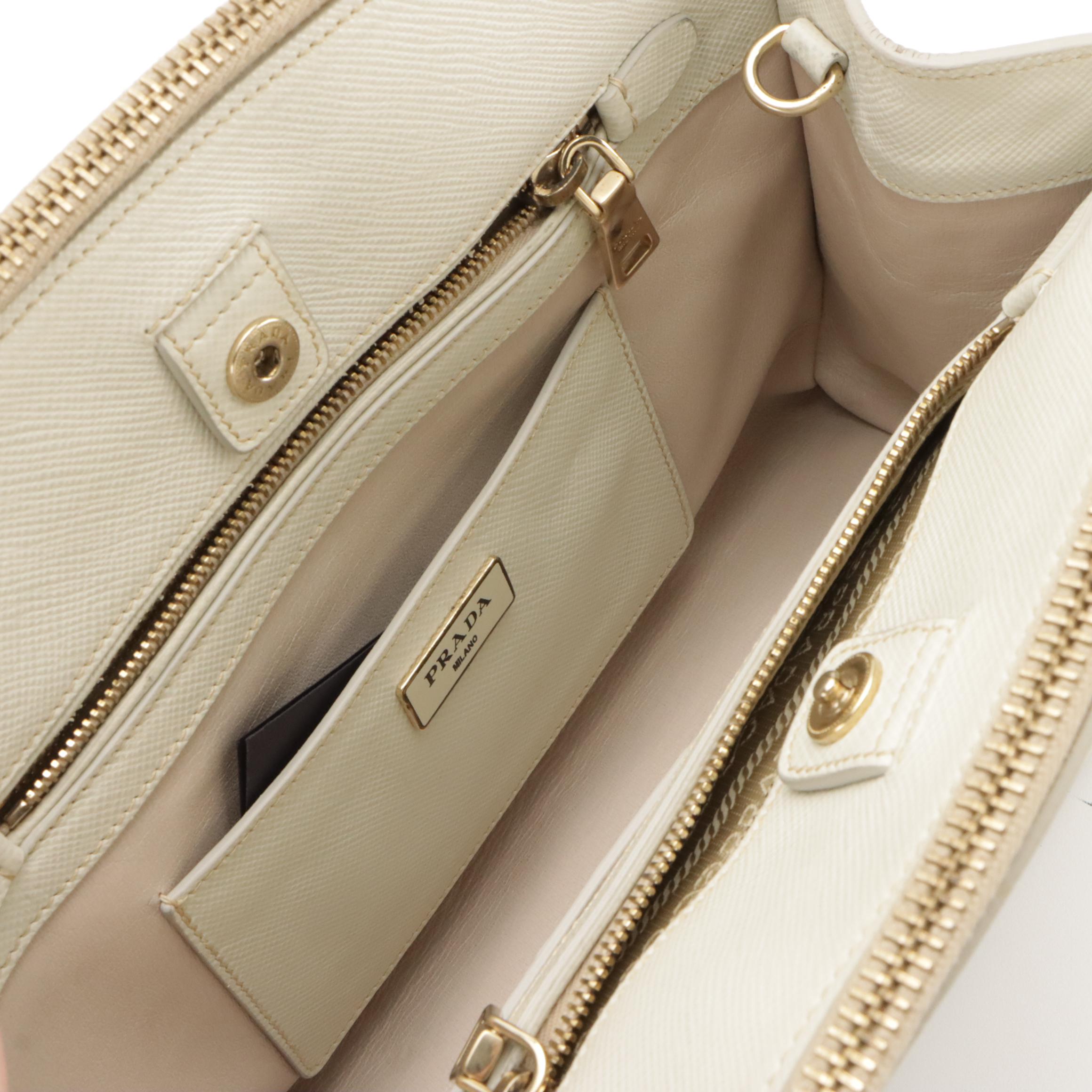 Prada Double Zip Two-Way Handbag in White Saffiano Leather