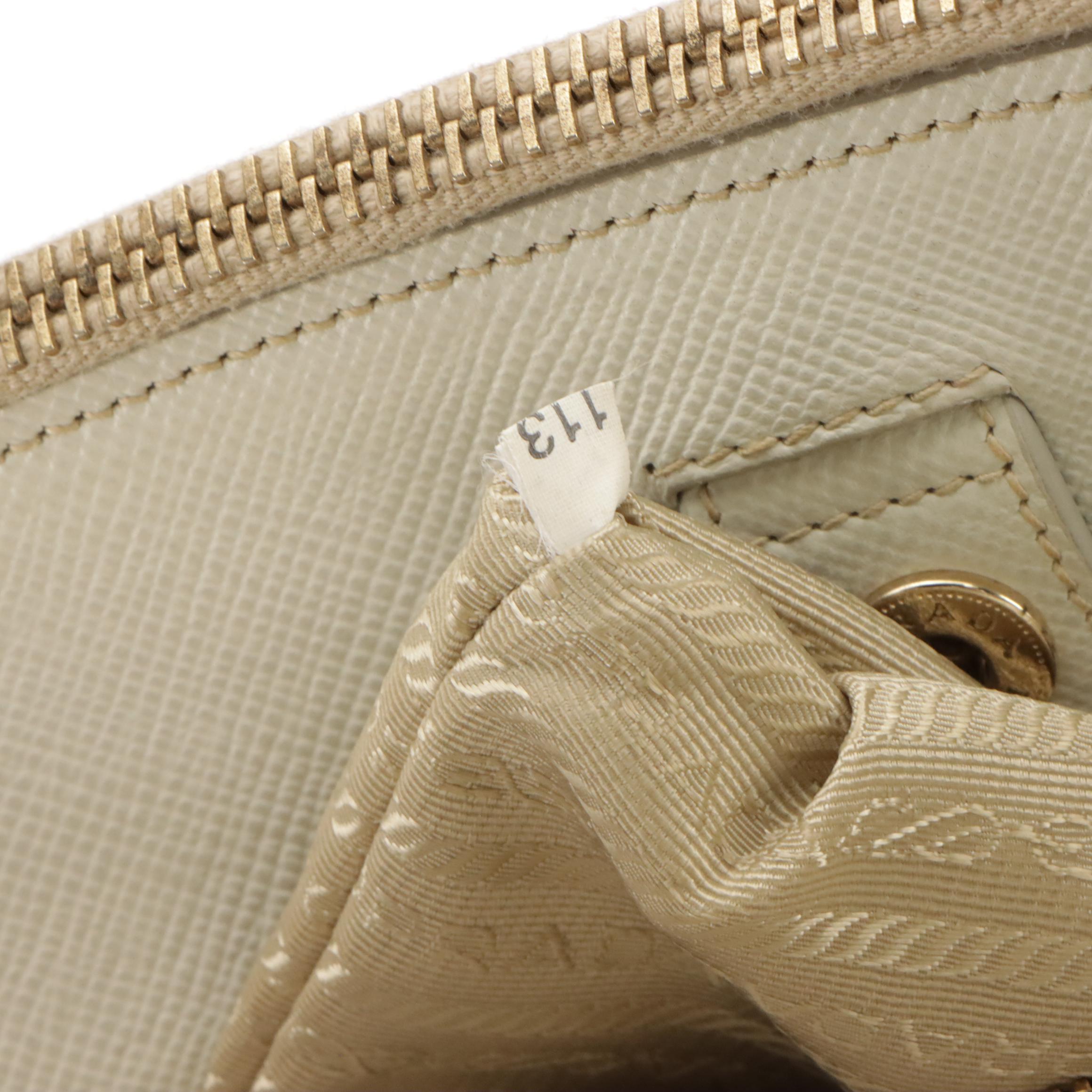 Prada Double Zip Two-Way Handbag in White Saffiano Leather