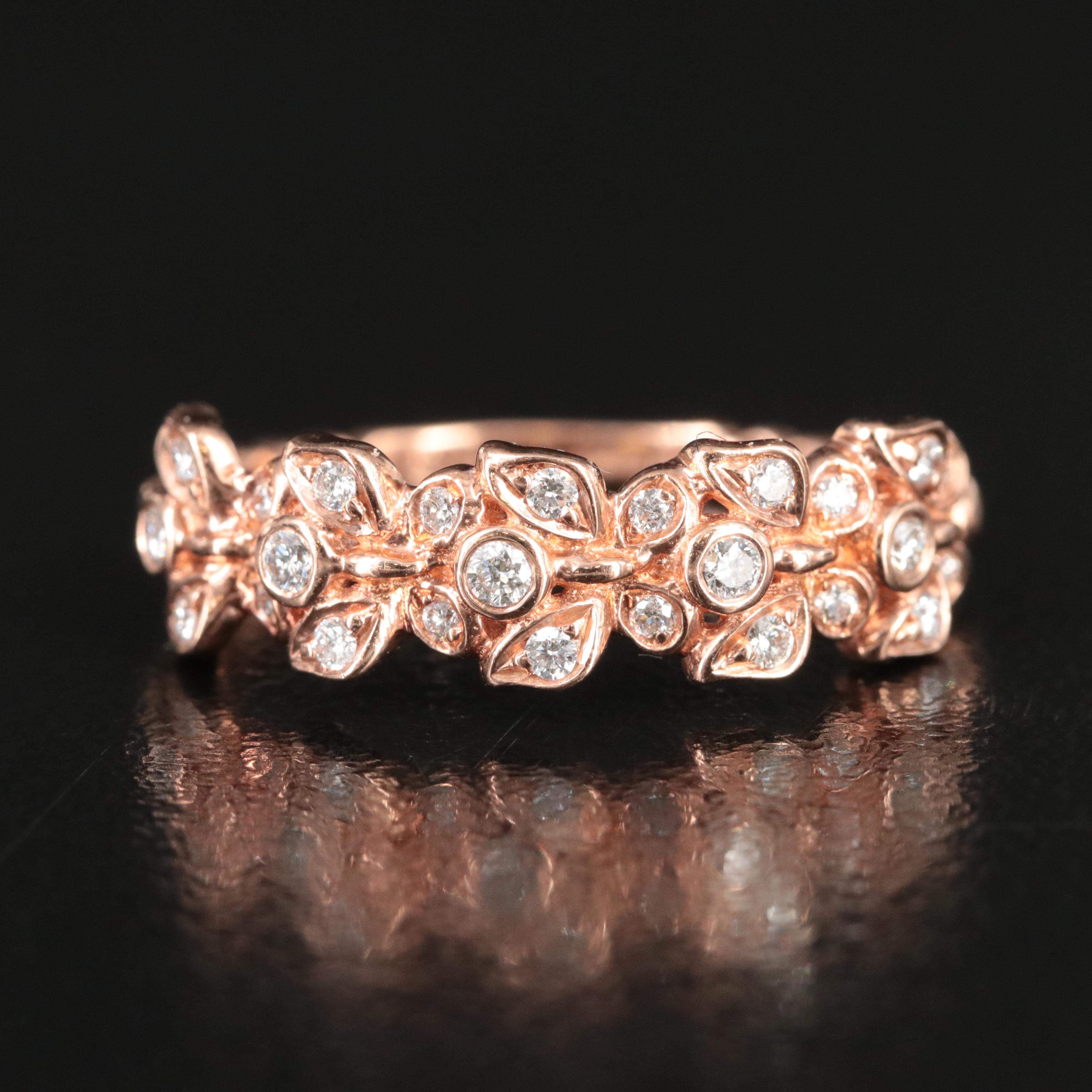 14K Rose Gold and 0.64 CTW Diamond Foliate Ring