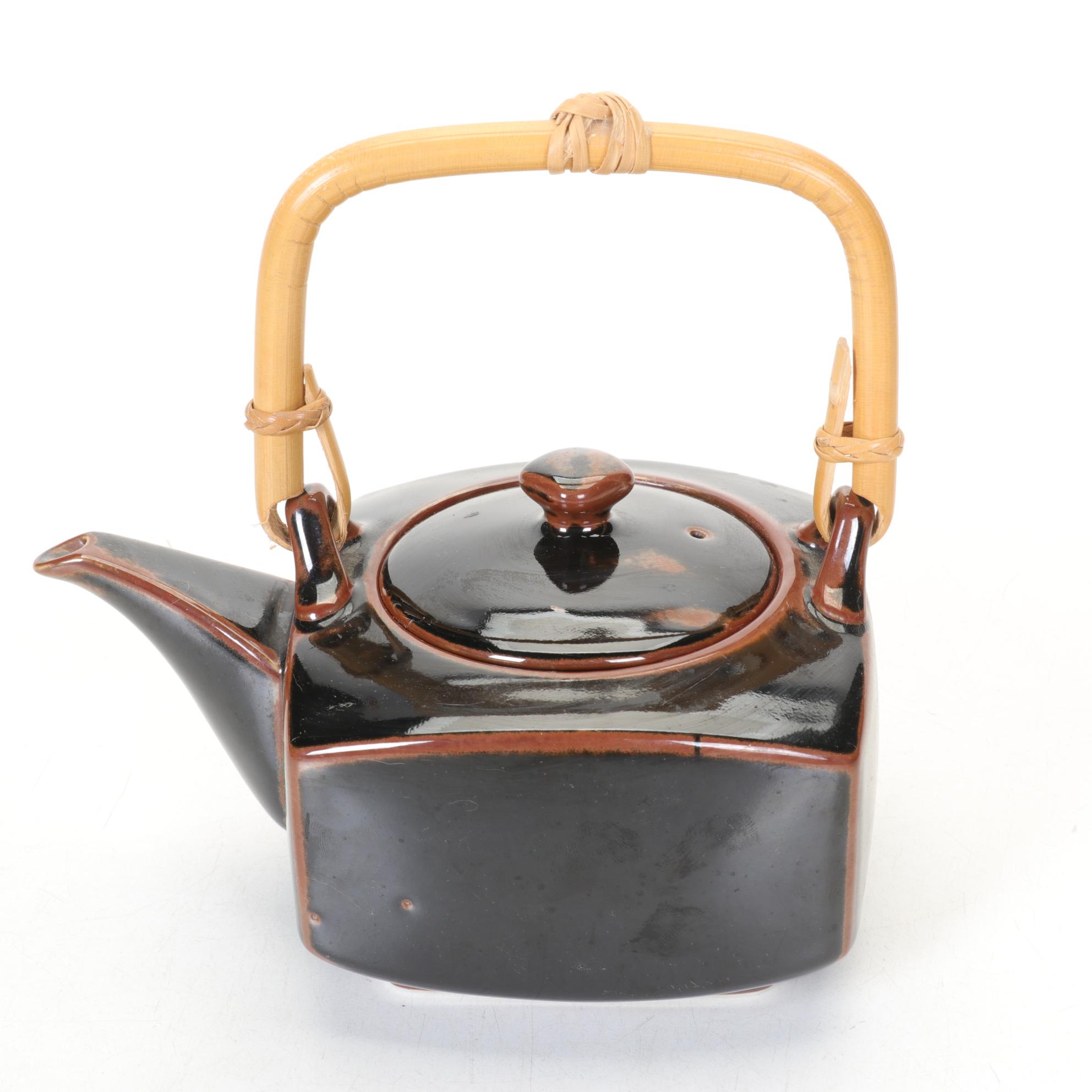 Celadon Koi Fish Tea Set and Pair of Teapots with Bamboo Handles