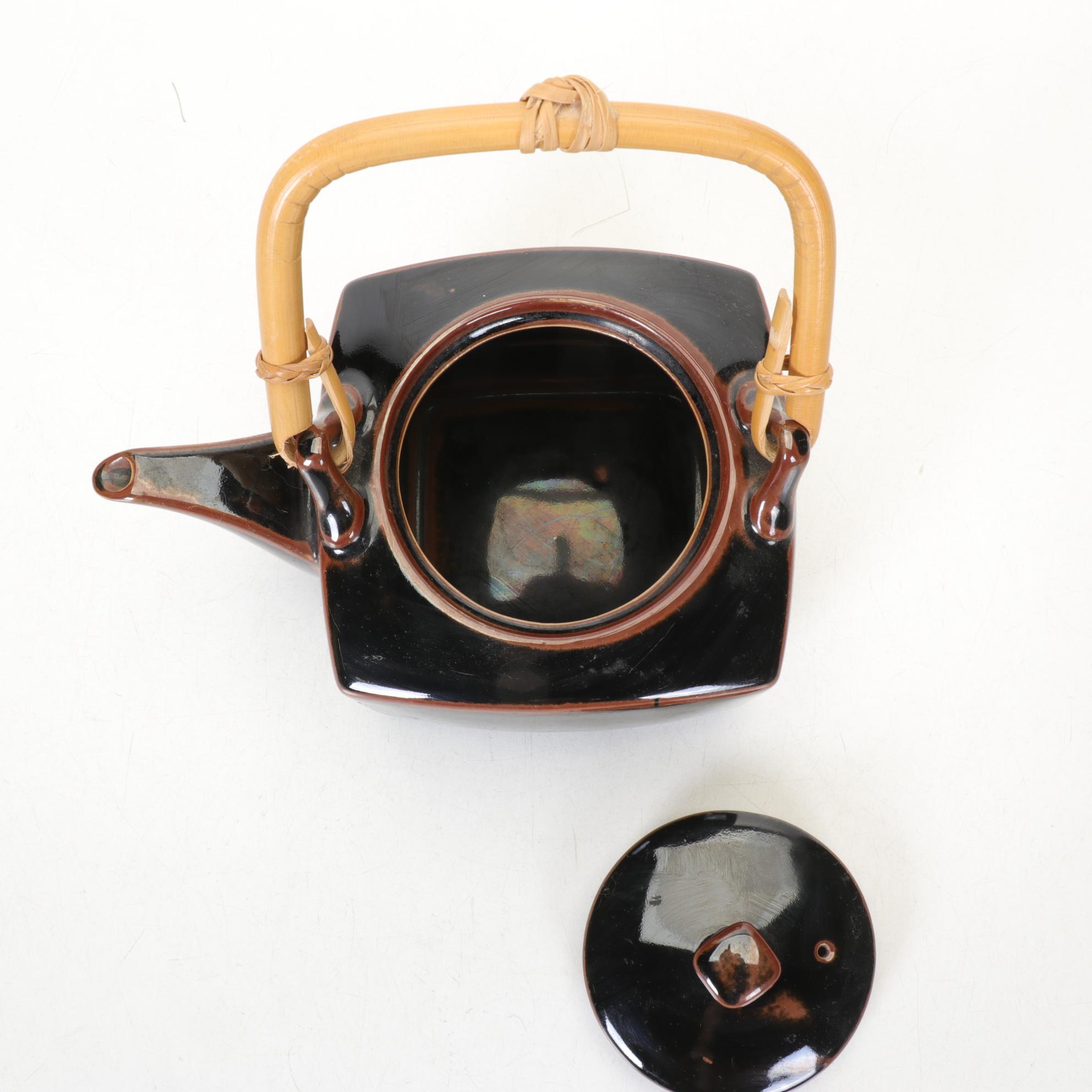 Celadon Koi Fish Tea Set and Pair of Teapots with Bamboo Handles