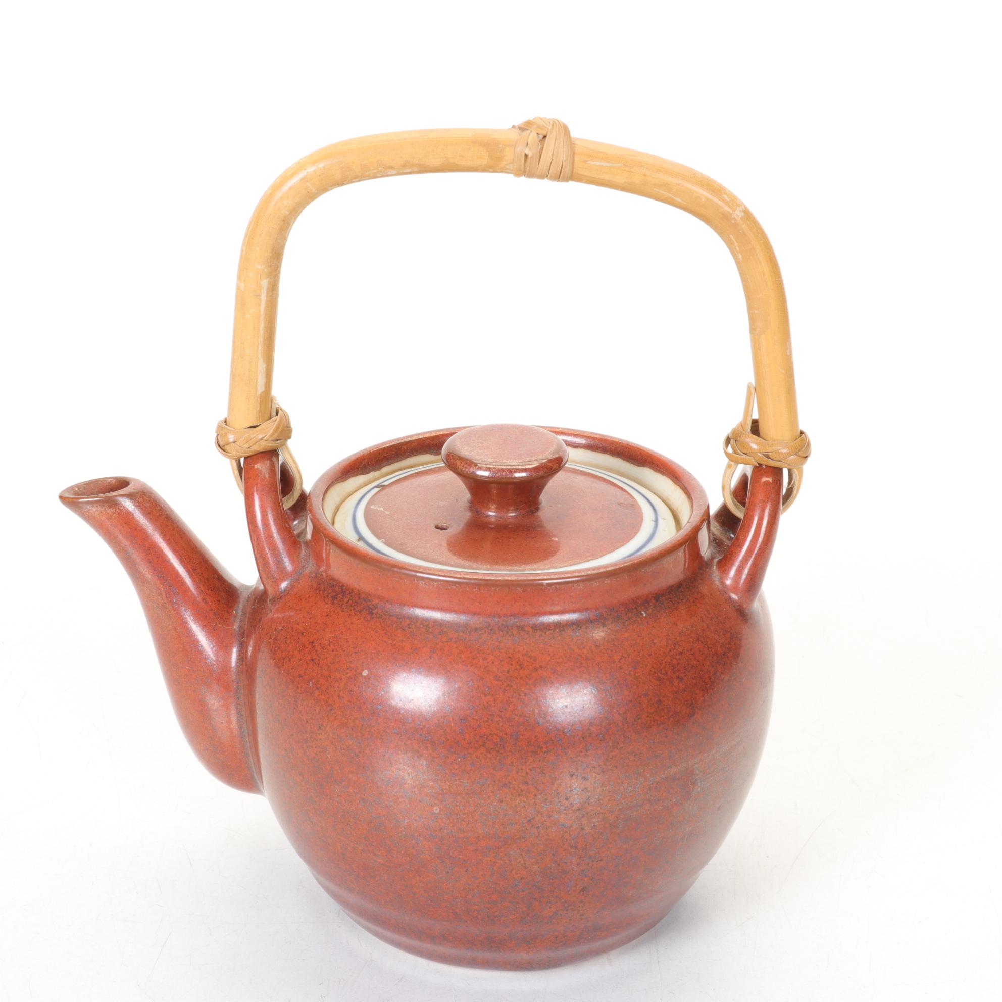 Celadon Koi Fish Tea Set and Pair of Teapots with Bamboo Handles