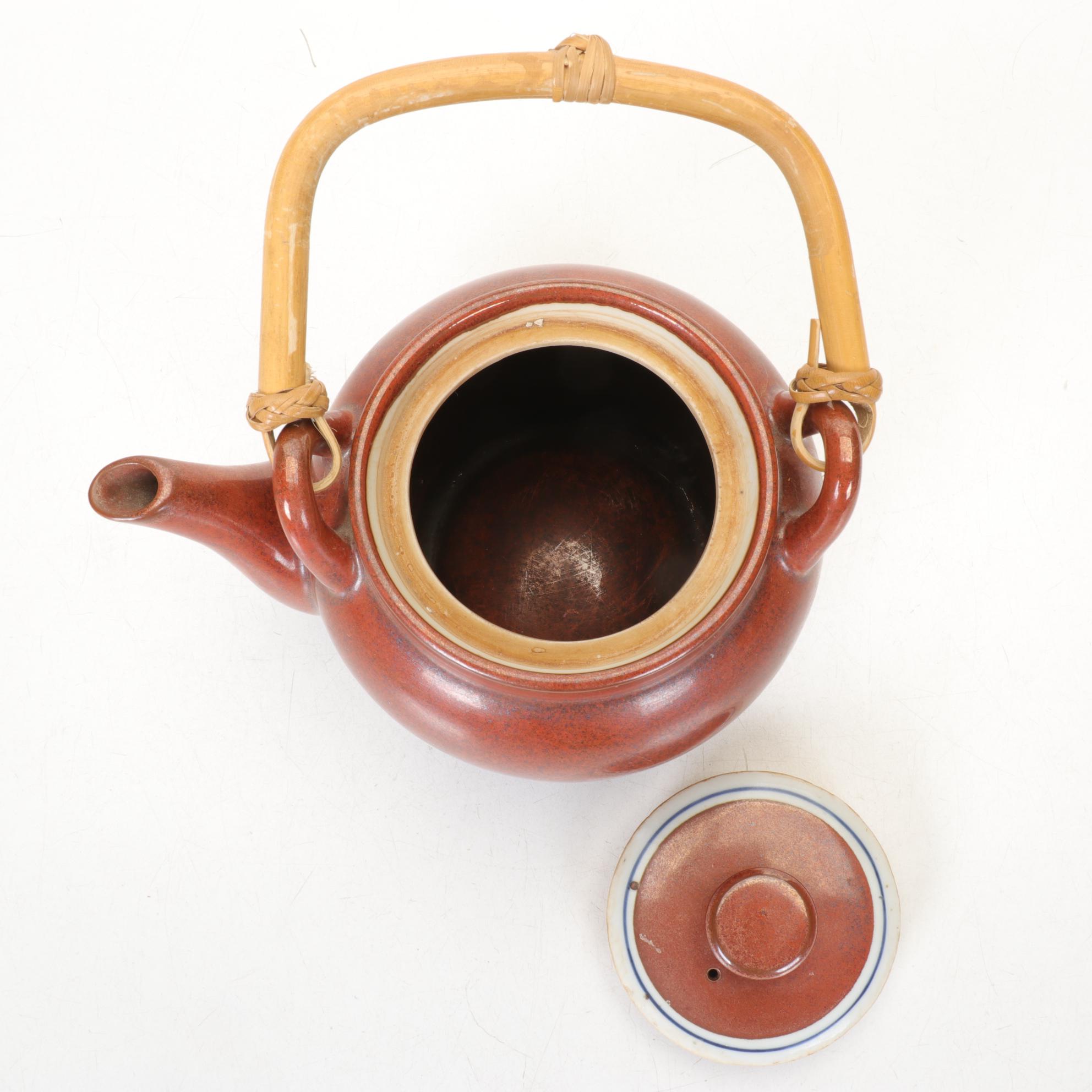 Celadon Koi Fish Tea Set and Pair of Teapots with Bamboo Handles