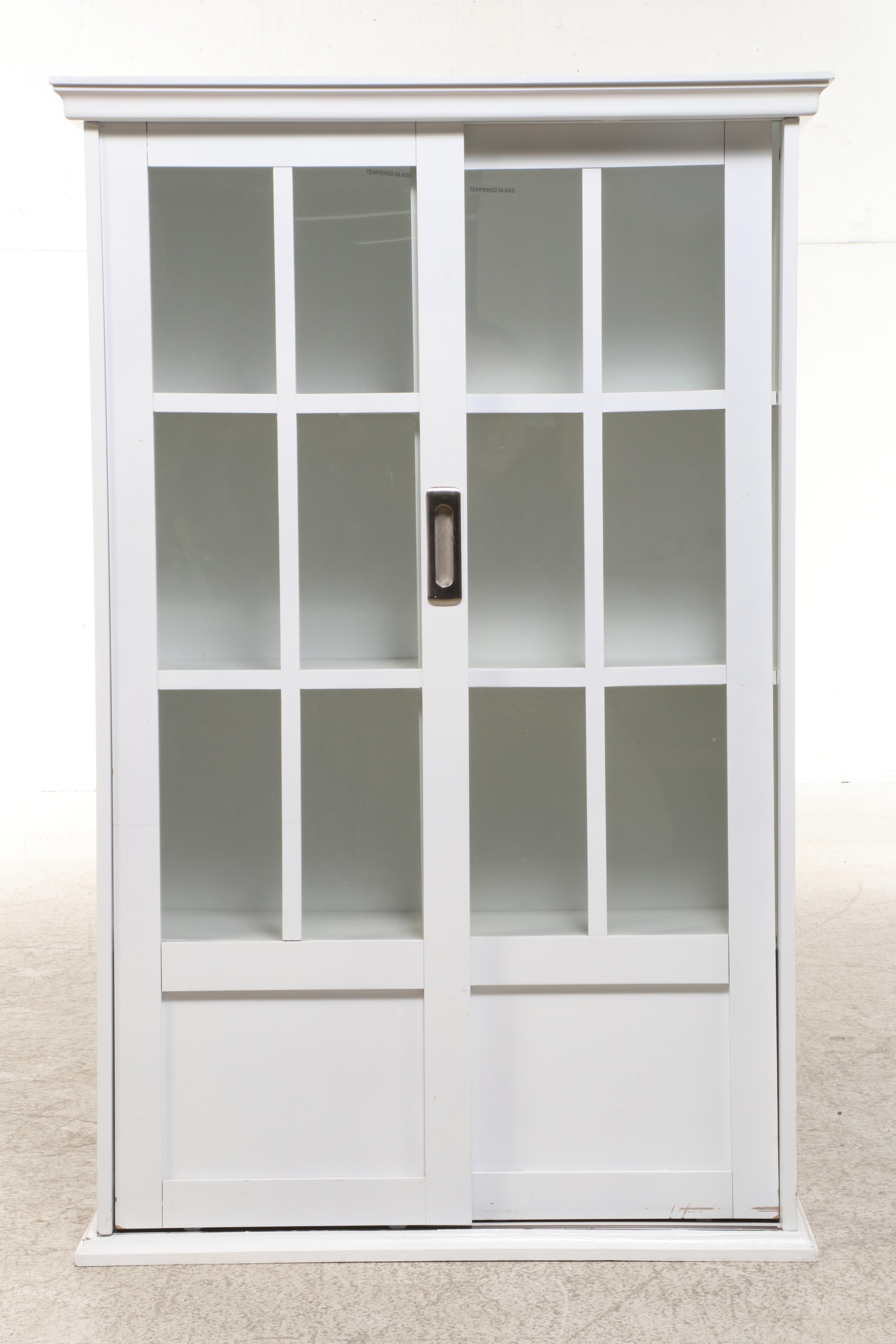 Contemporary White Sliding-Door Bookcase