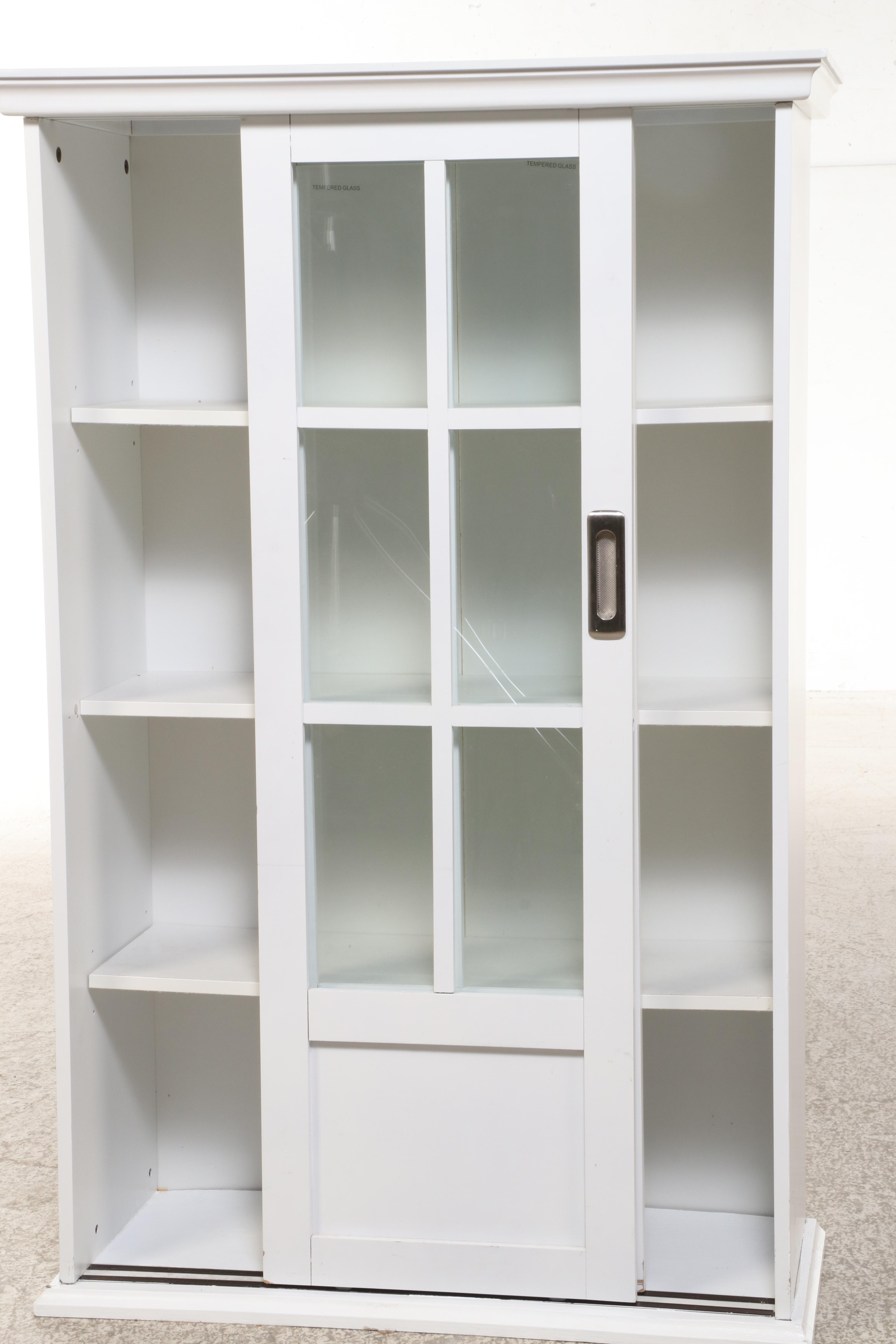 Contemporary White Sliding-Door Bookcase