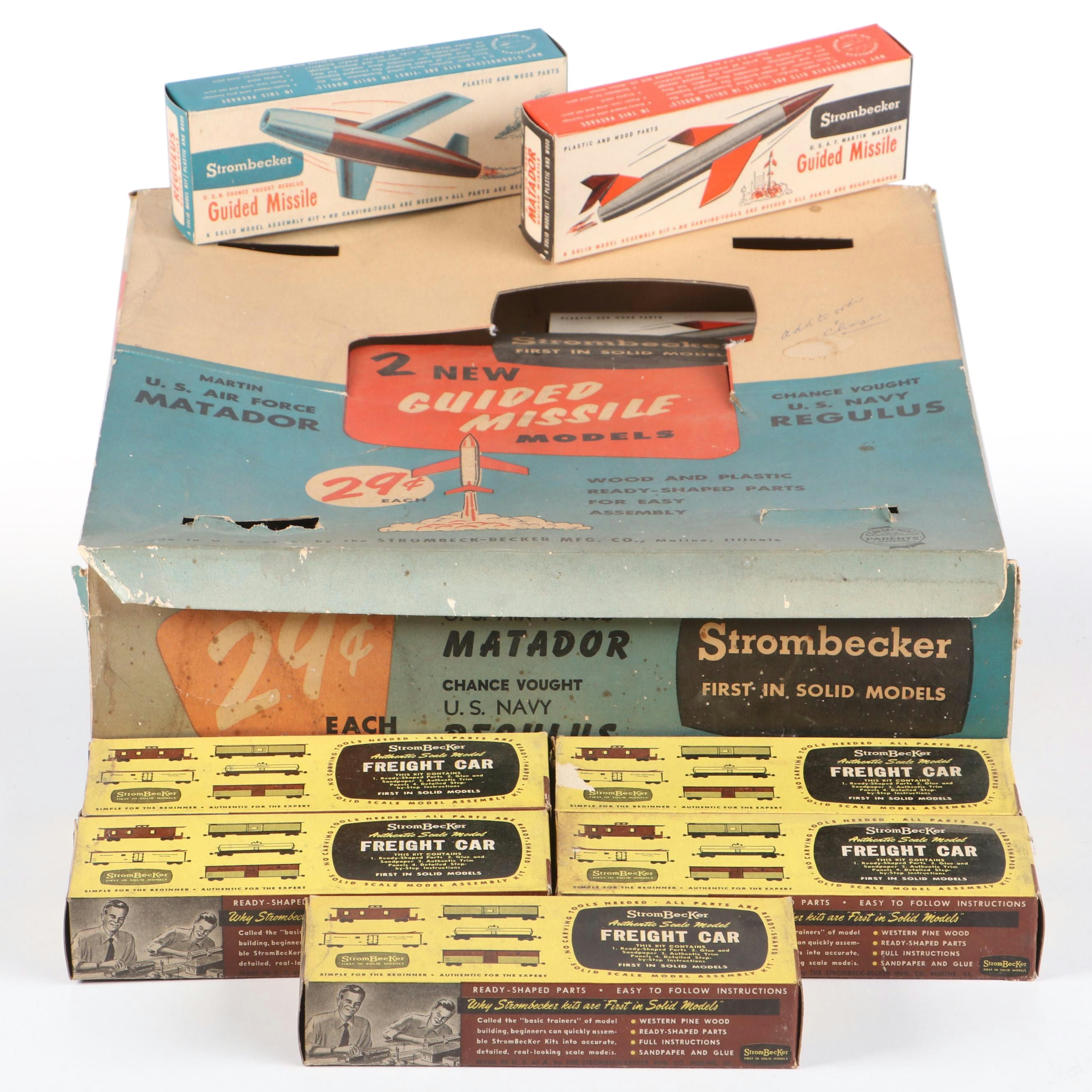 Strombecker Guided Missile Model Kits, USAF Matador Kit and Freight Cars