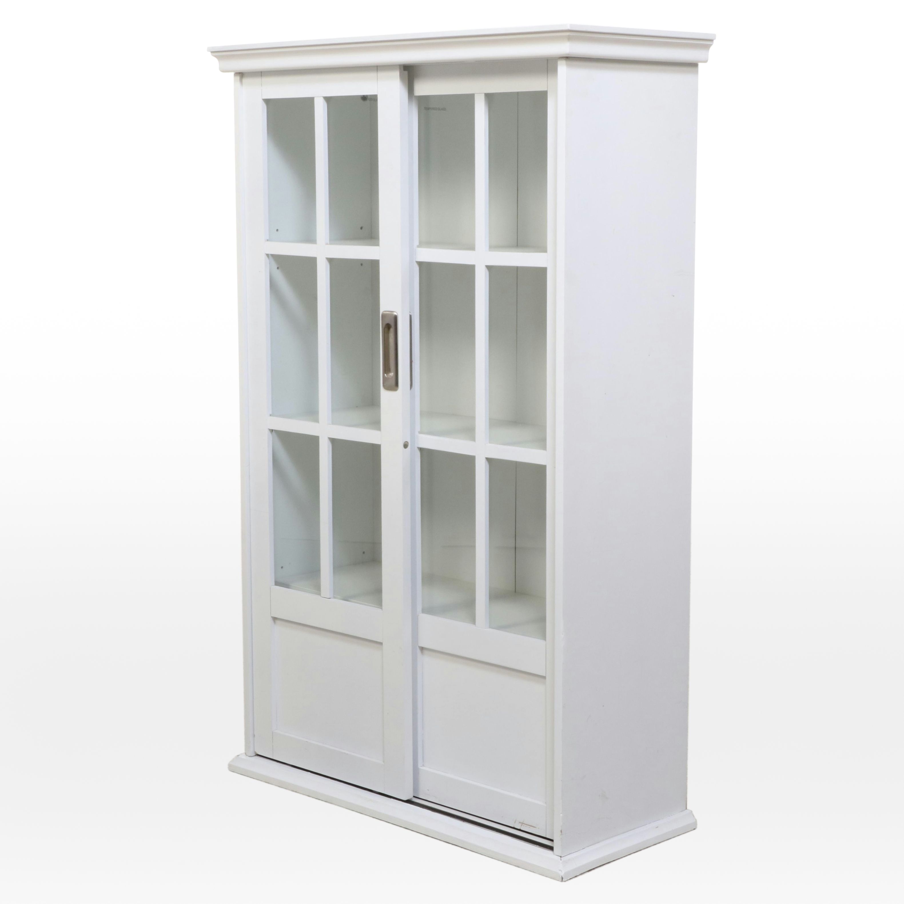 Contemporary White Sliding-Door Bookcase