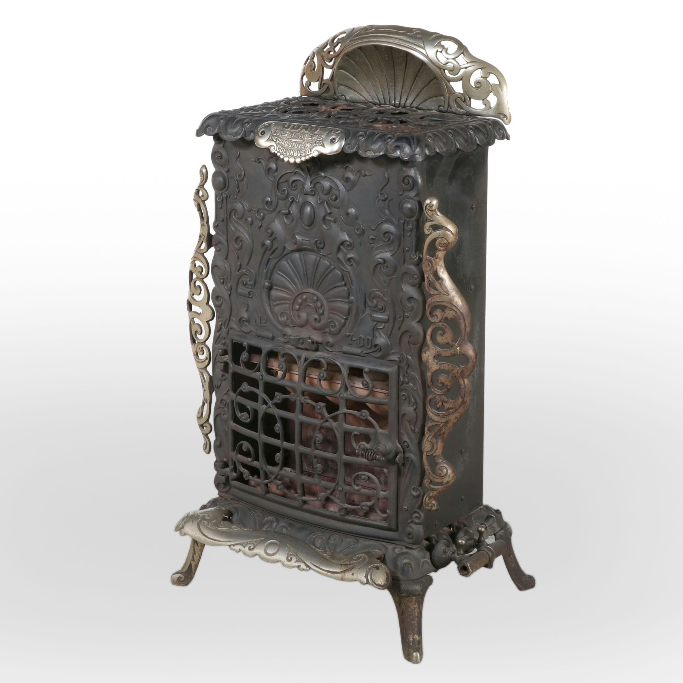 Late Victorian Quad Stove Mfg "Quad" Gas Parlor Heater