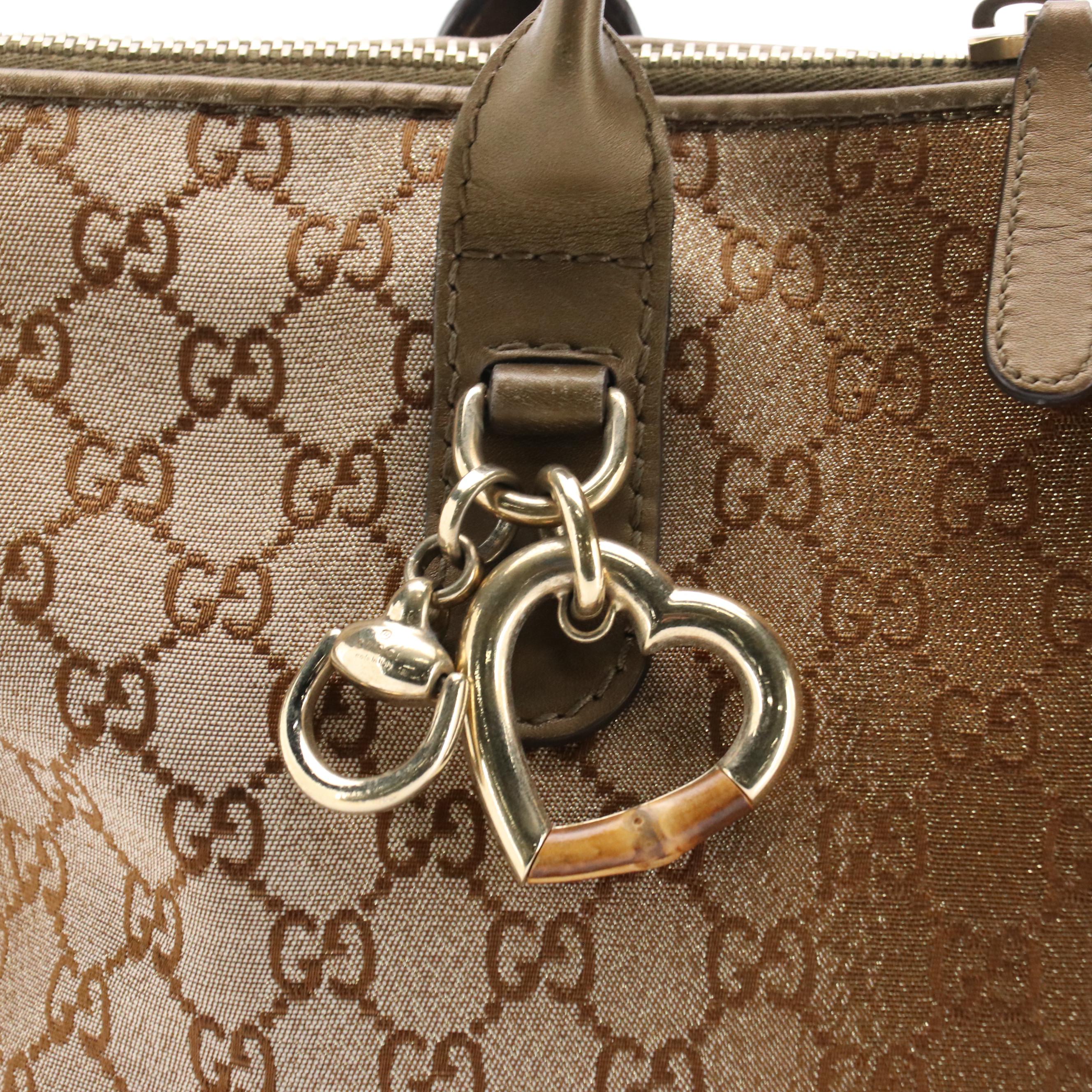 Gucci Heart Bit Charms Tote Bag in GG Lurex Canvas and Metallic Leather