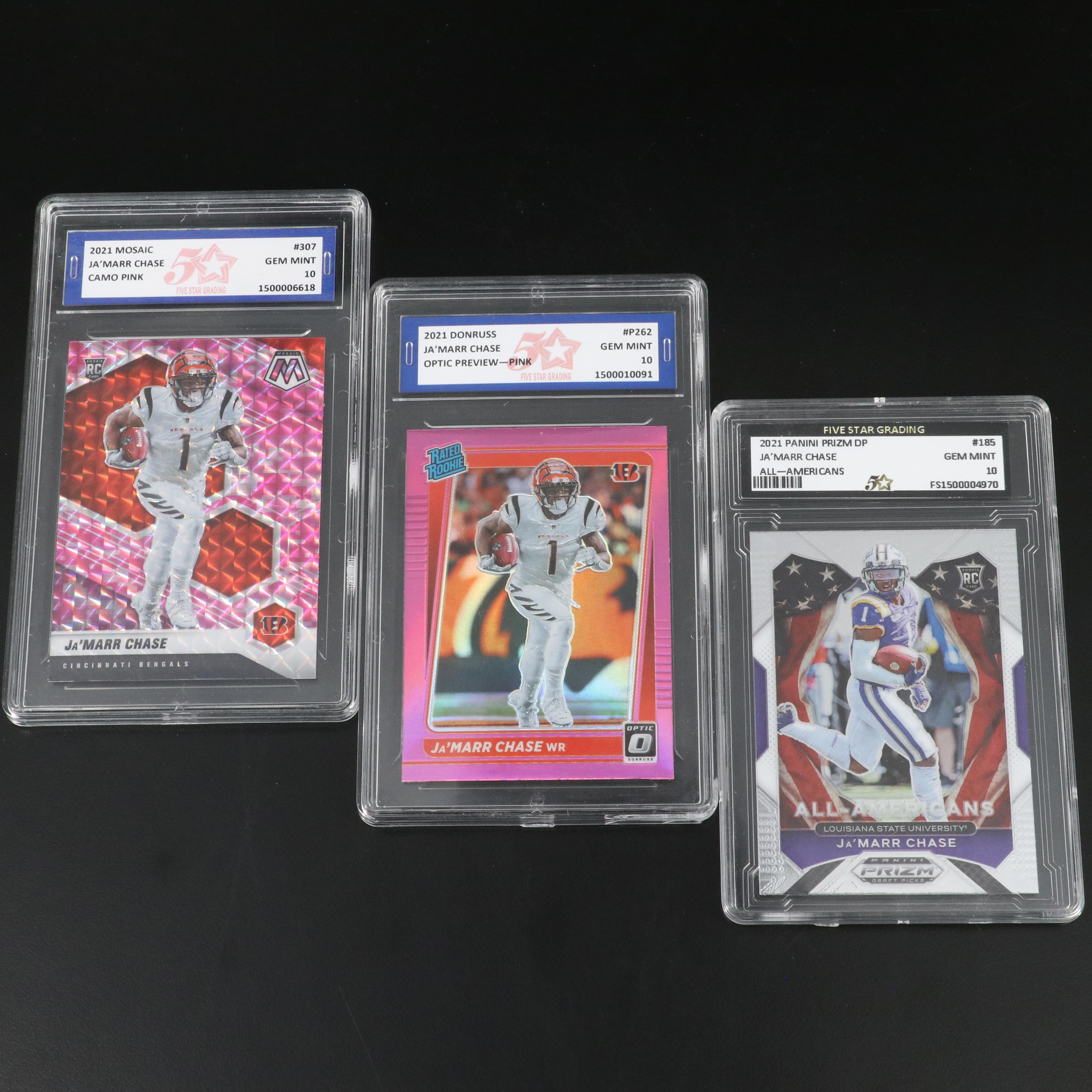 2021 Ja'Marr Chase Slabbed Mosaic, Optic, and Prizm Rookie Football Cards