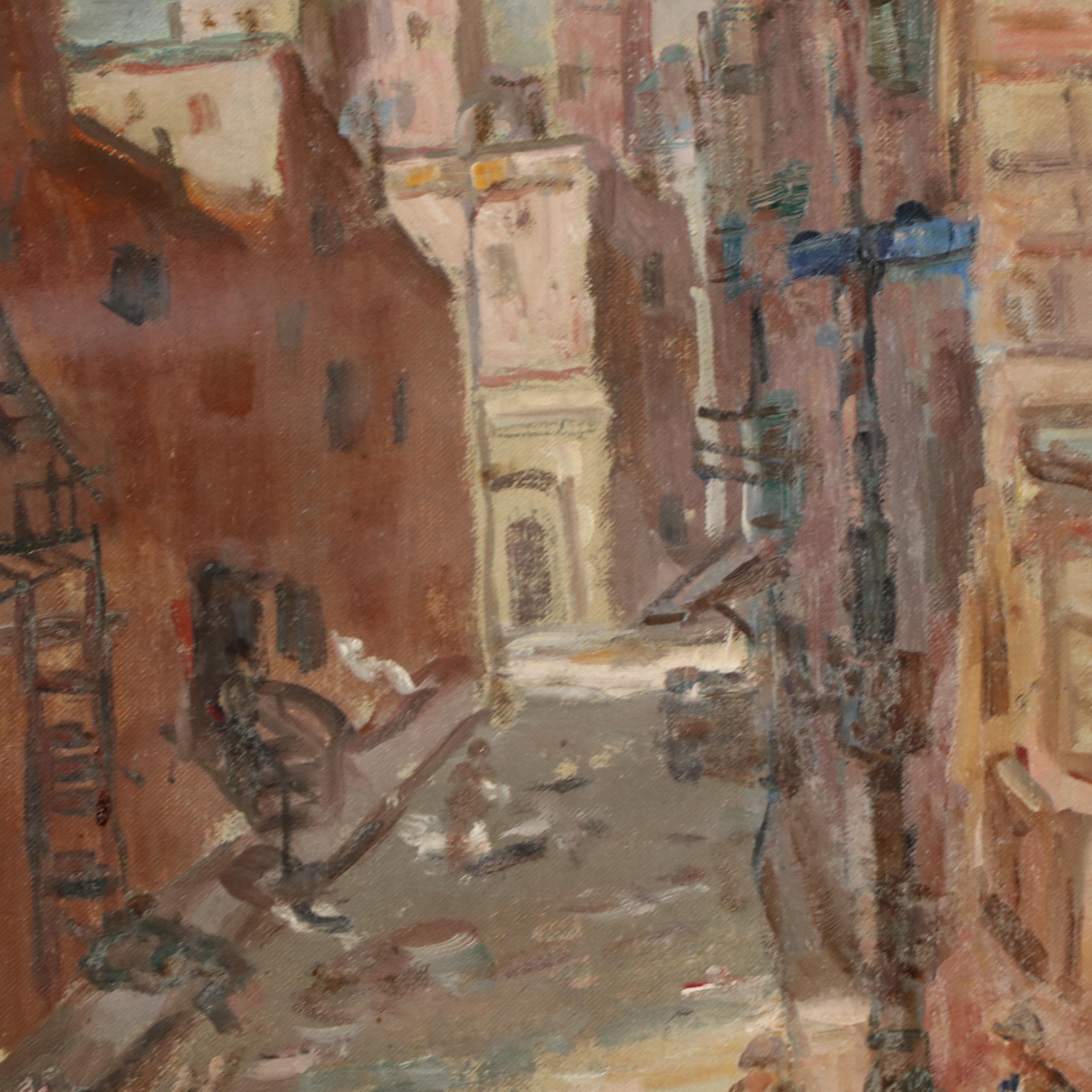 Henry Ensel Oil Painting "Street Scene," 1960