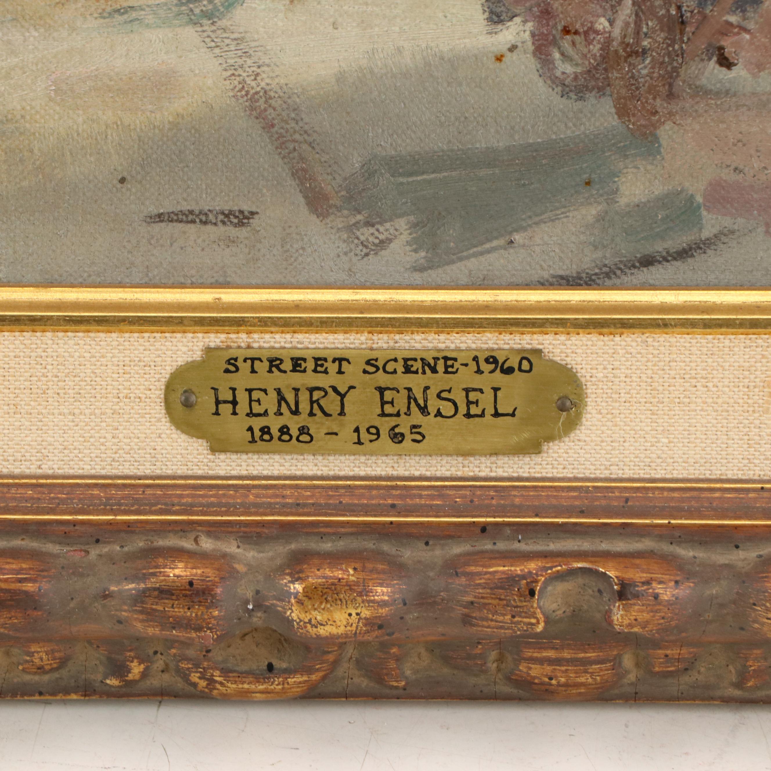 Henry Ensel Oil Painting "Street Scene," 1960