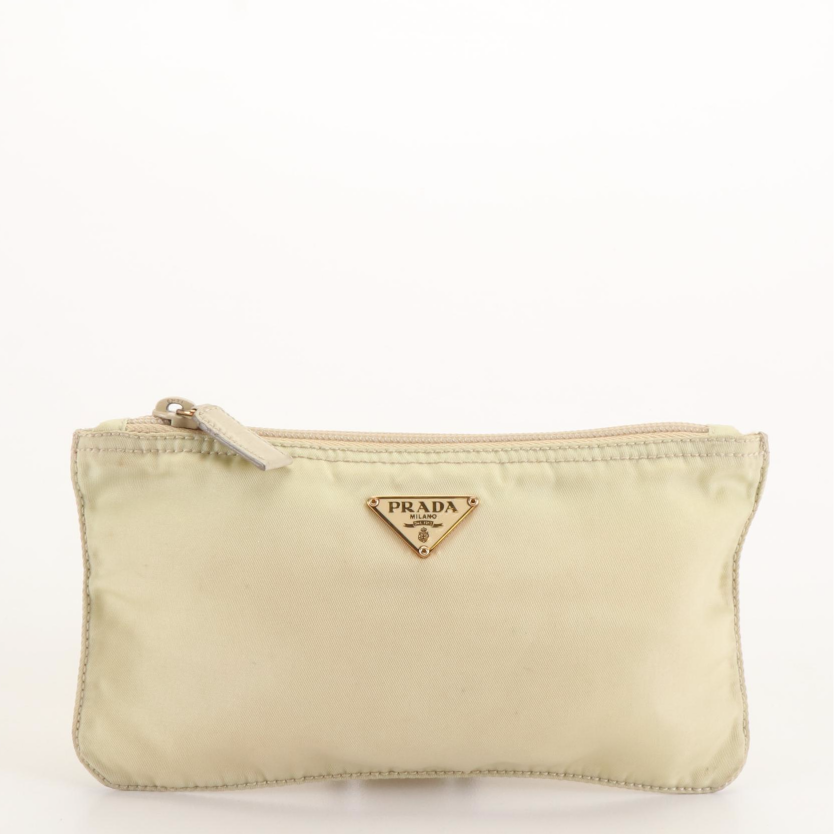 Prada Triangle Logo Cosmetic Bag in Ivory Nylon