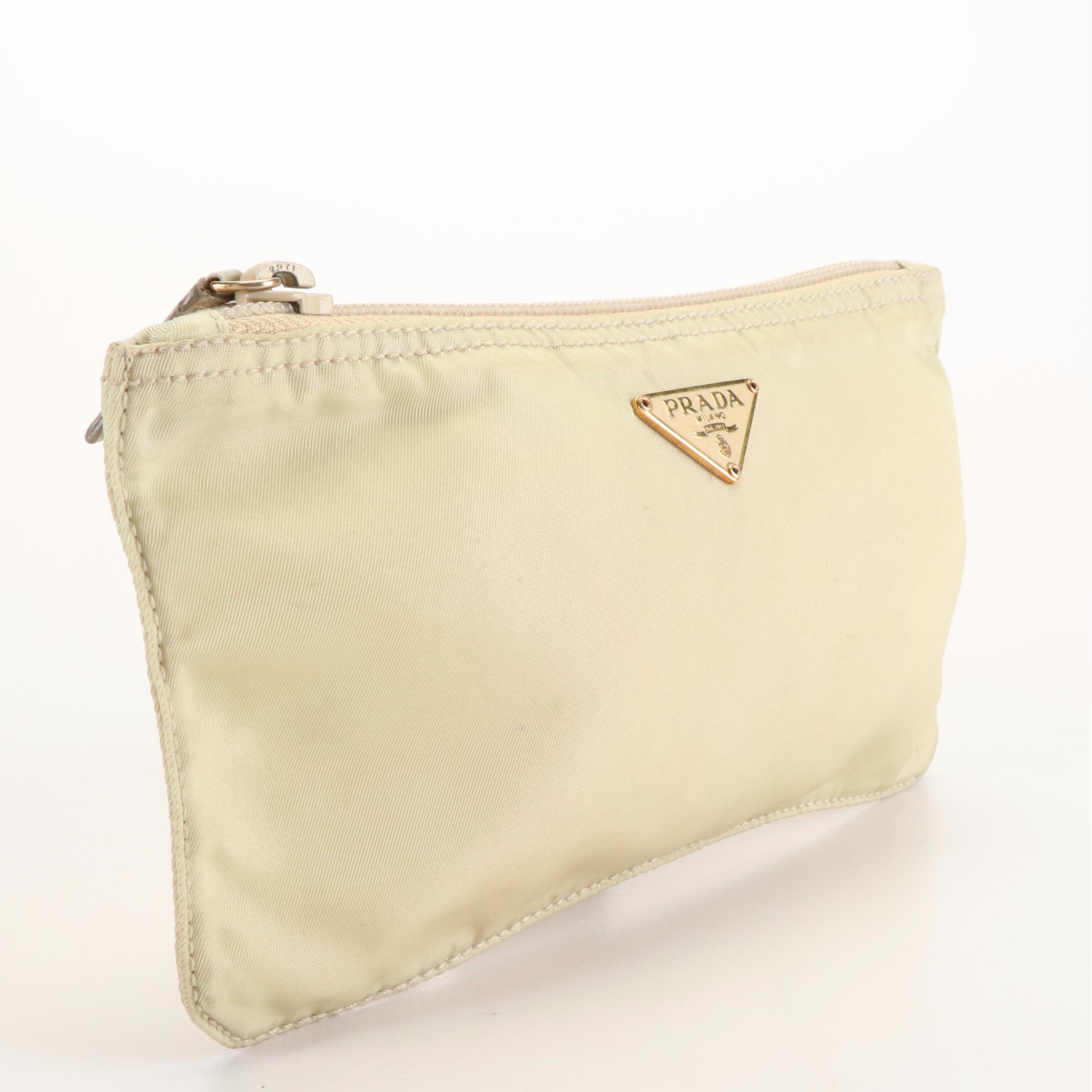 Prada Triangle Logo Cosmetic Bag in Ivory Nylon