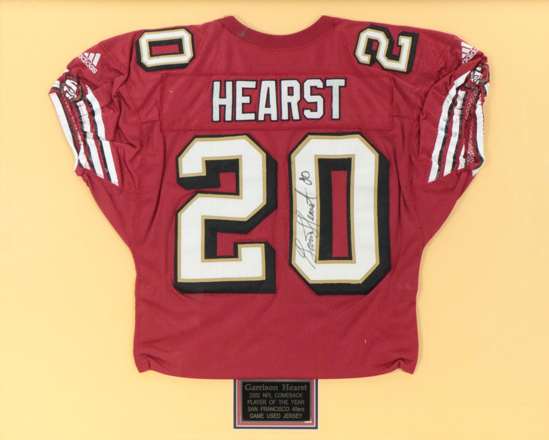 Garrison Hearst Signed and Game Used  San Francisco 49ers Jersey with Display