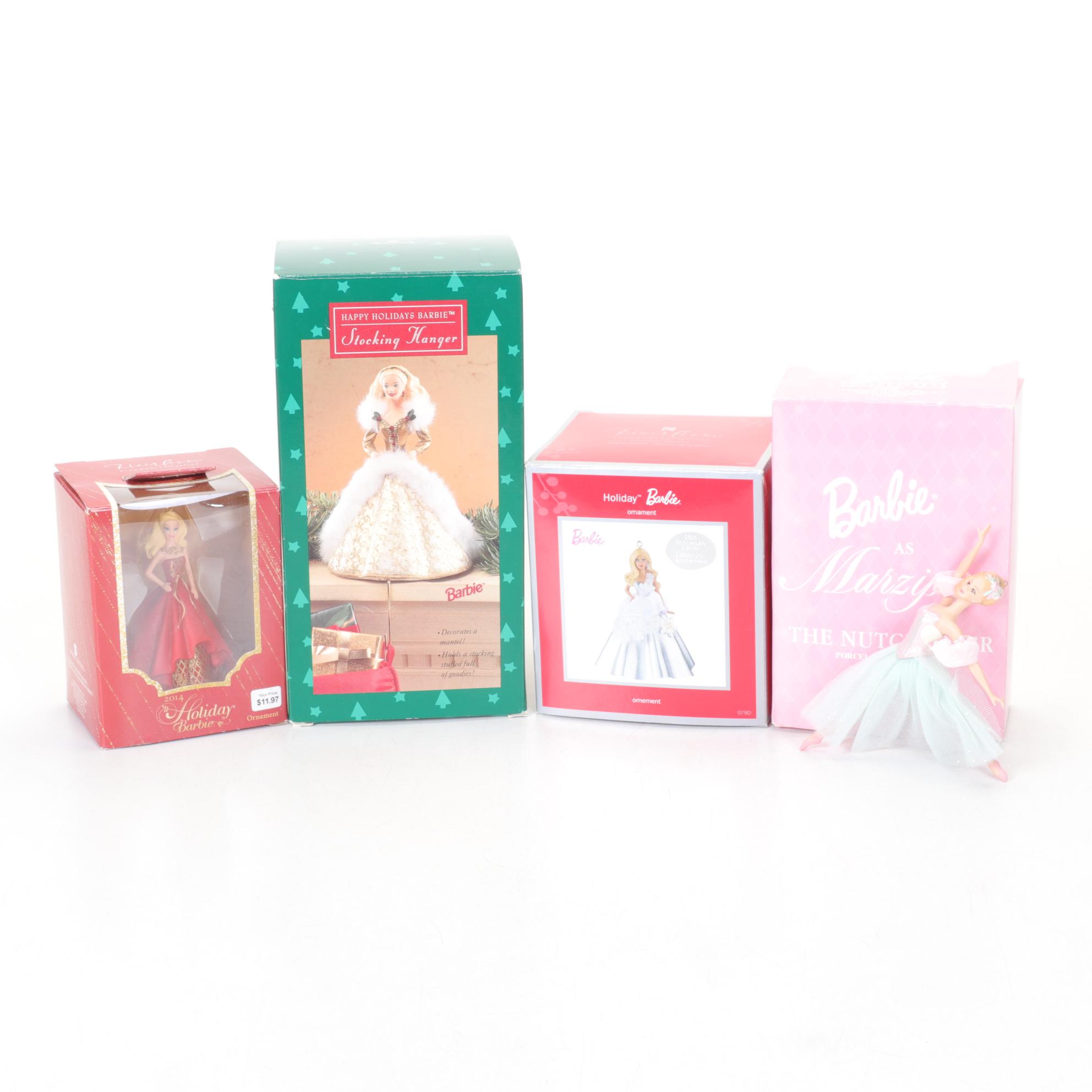 Mattel "Happy Holidays Barbie" Stocking Hanger with Other Barbie Ornaments