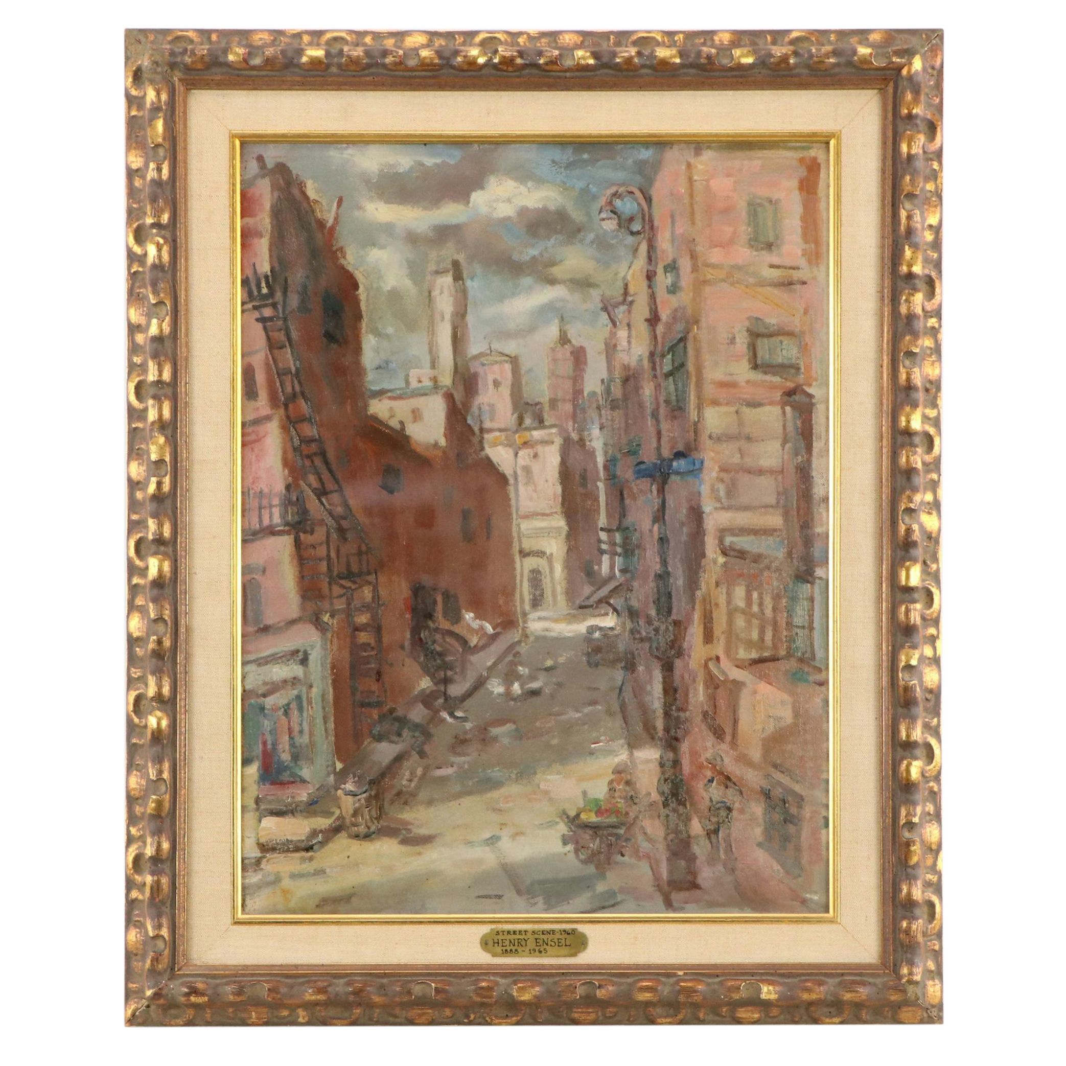 Henry Ensel Oil Painting "Street Scene," 1960