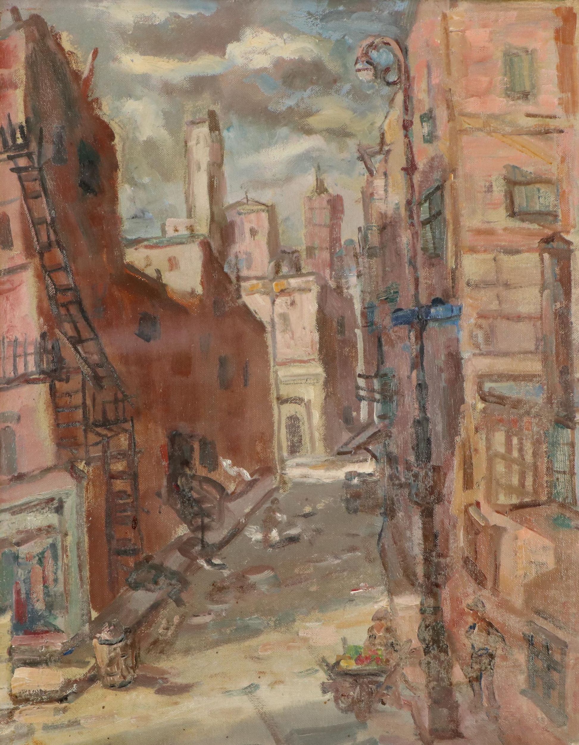 Henry Ensel Oil Painting "Street Scene," 1960