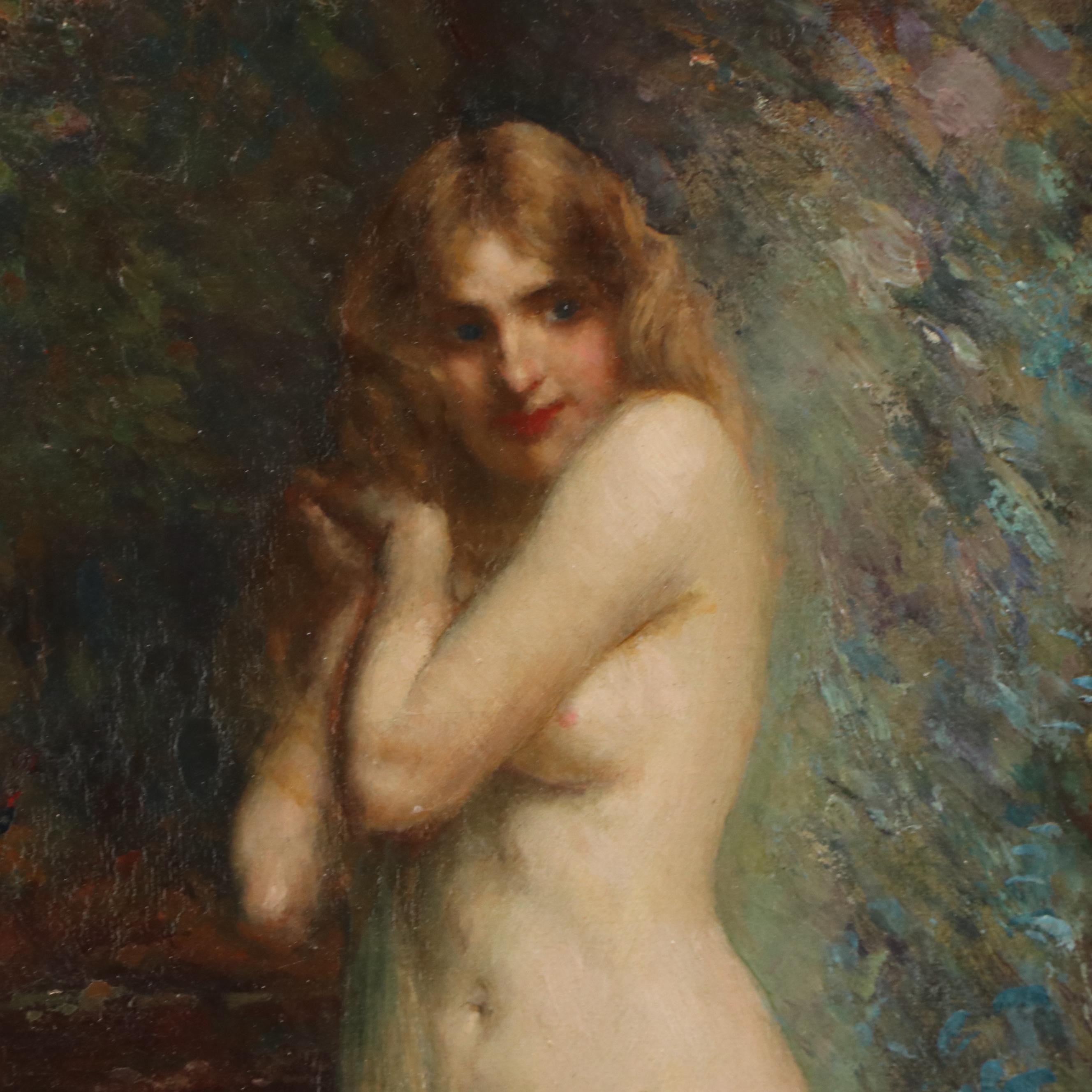 William Arthur Breakspeare Pre-Raphaelite Style Oil Painting of Standing Nude