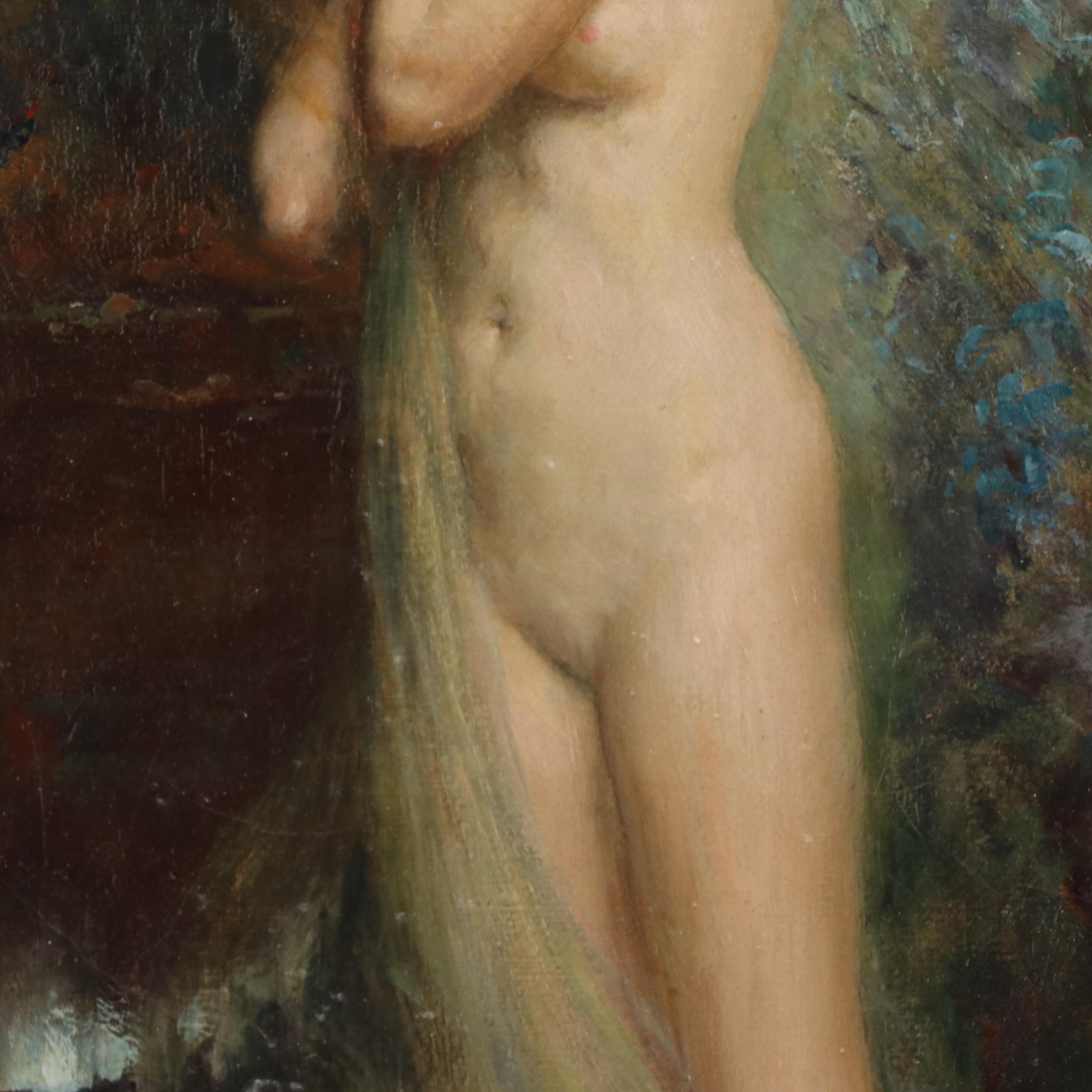William Arthur Breakspeare Pre-Raphaelite Style Oil Painting of Standing Nude