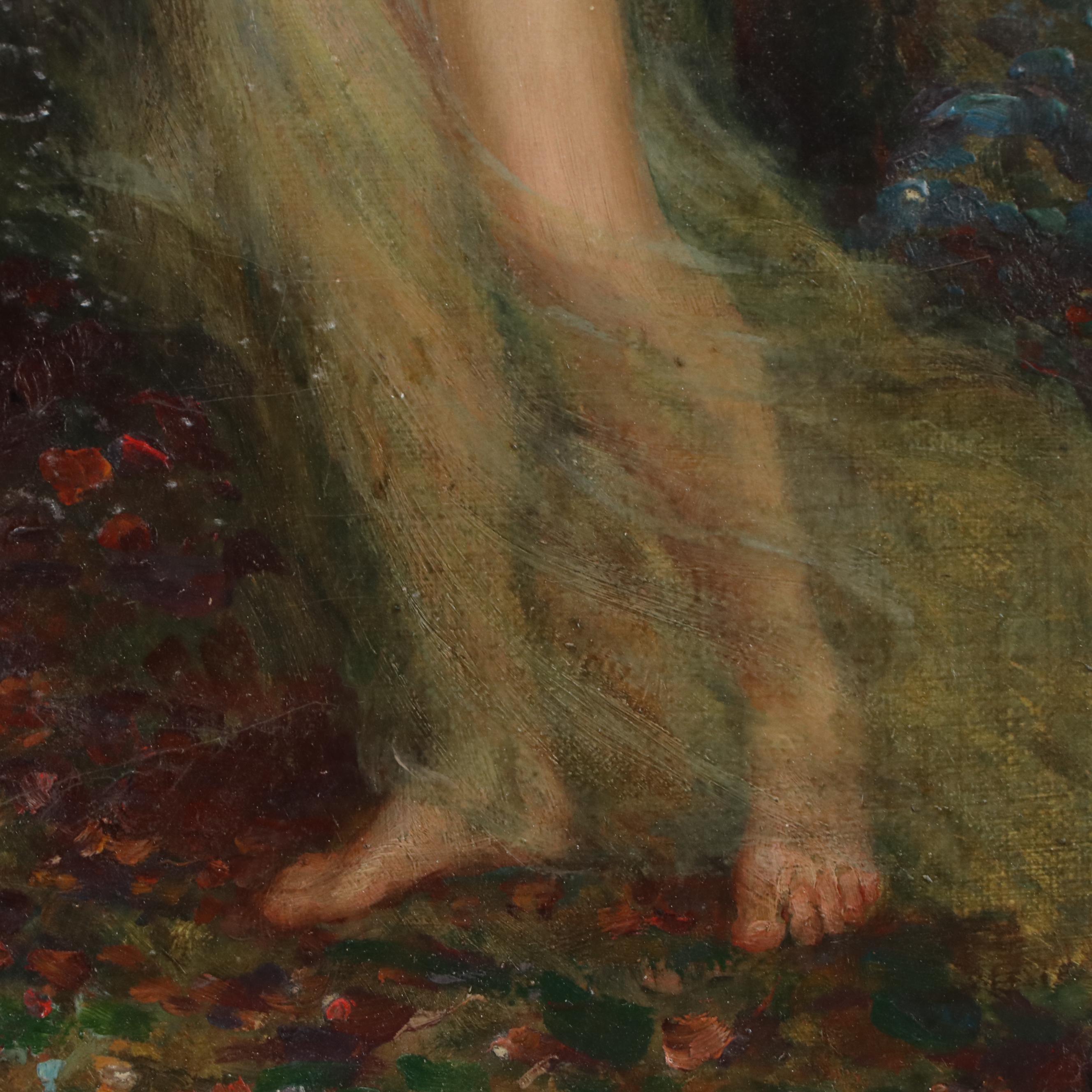 William Arthur Breakspeare Pre-Raphaelite Style Oil Painting of Standing Nude