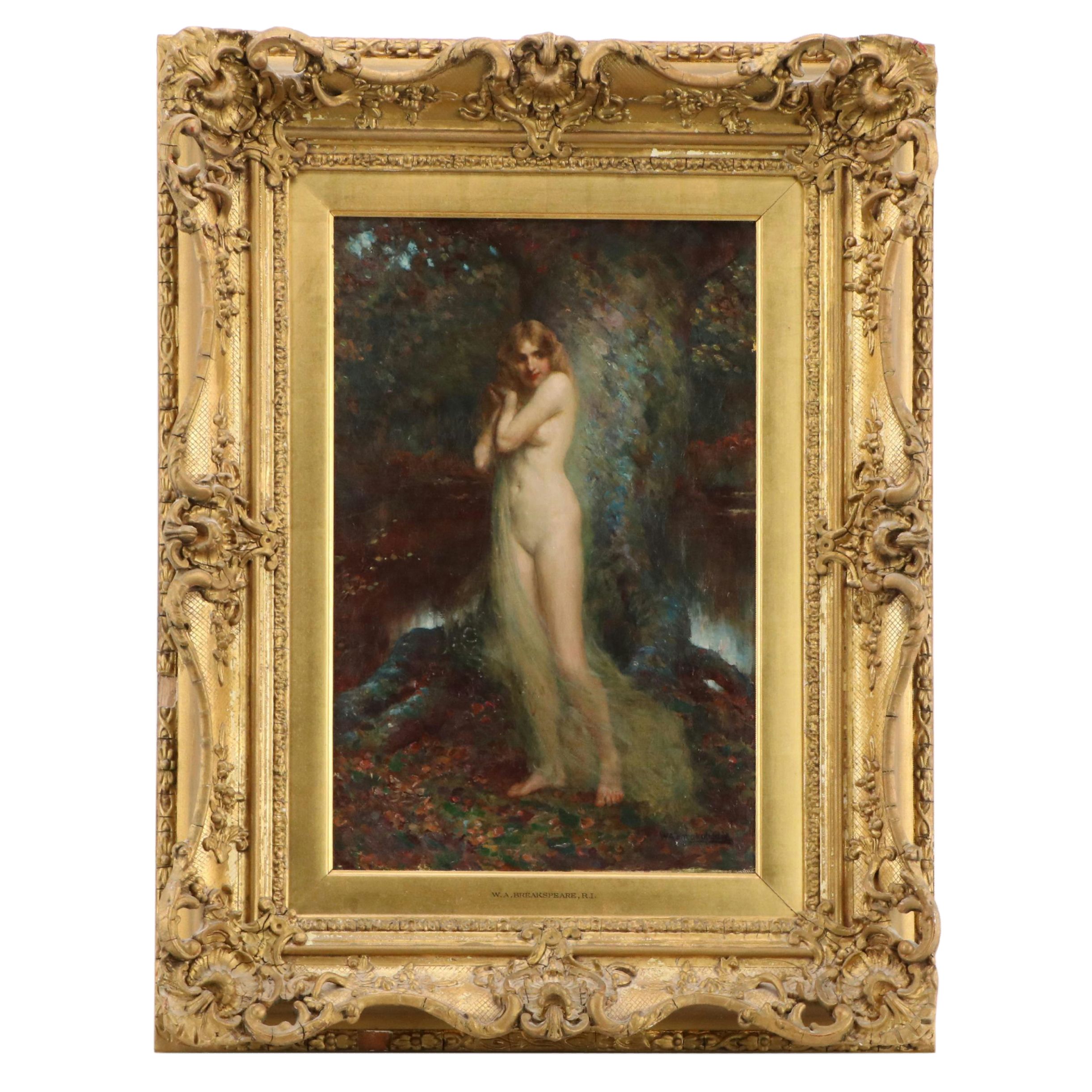 William Arthur Breakspeare Pre-Raphaelite Style Oil Painting of Standing Nude