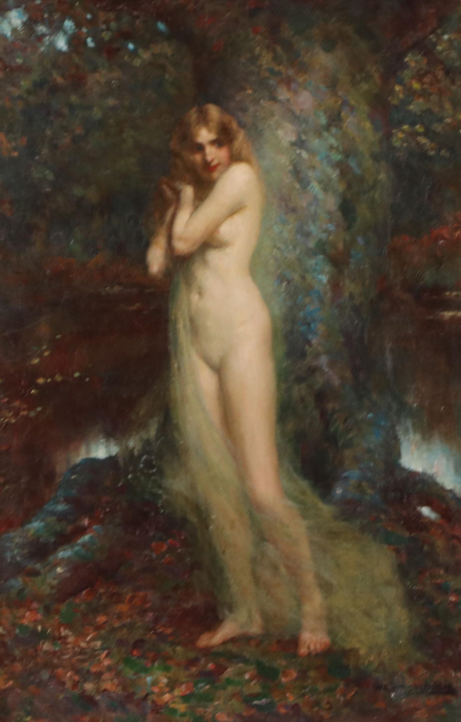 William Arthur Breakspeare Pre-Raphaelite Style Oil Painting of Standing Nude