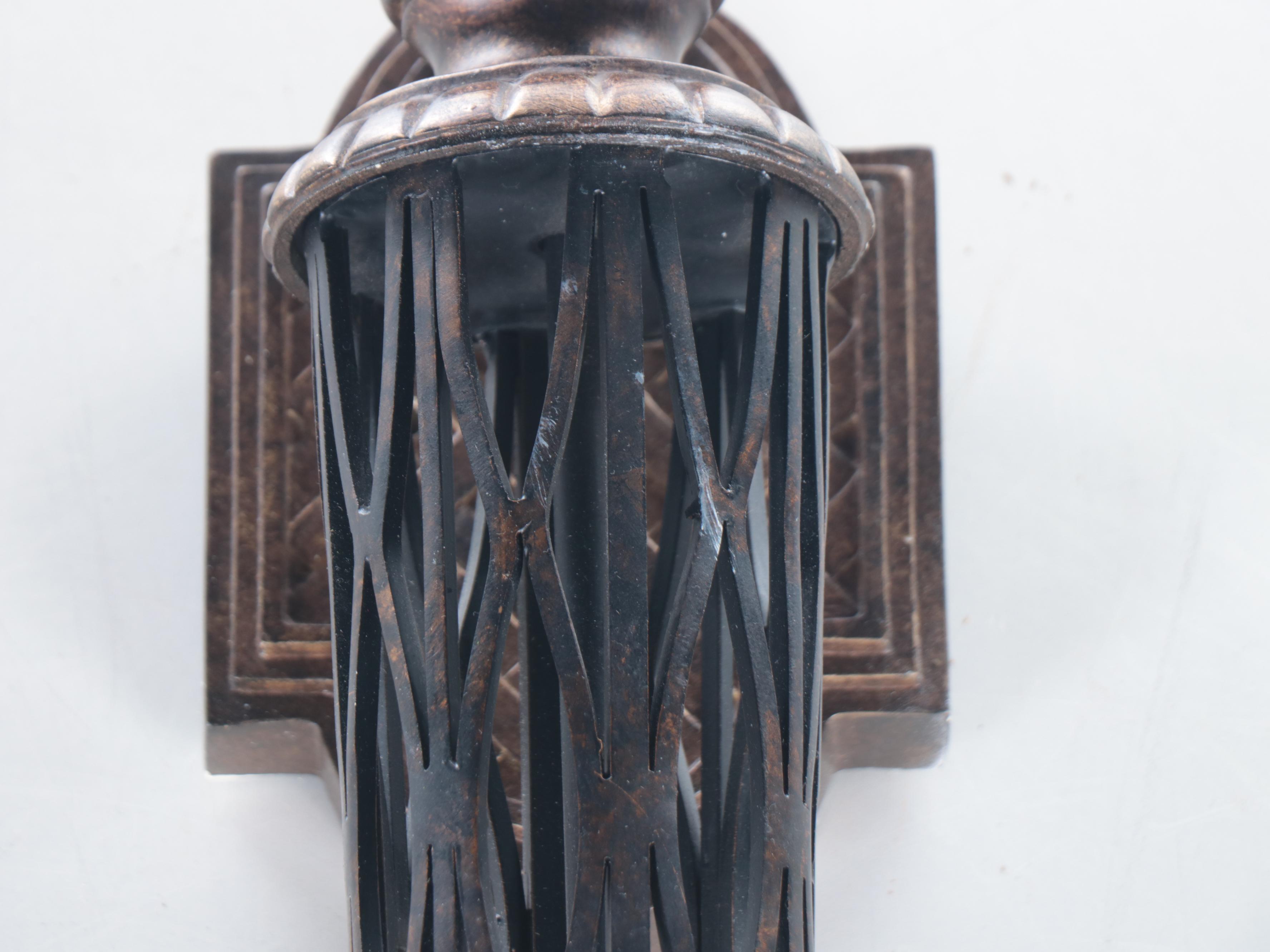 Torch Cut Diamond Style Iron Wall Torchiere Sconce with Glass Shade