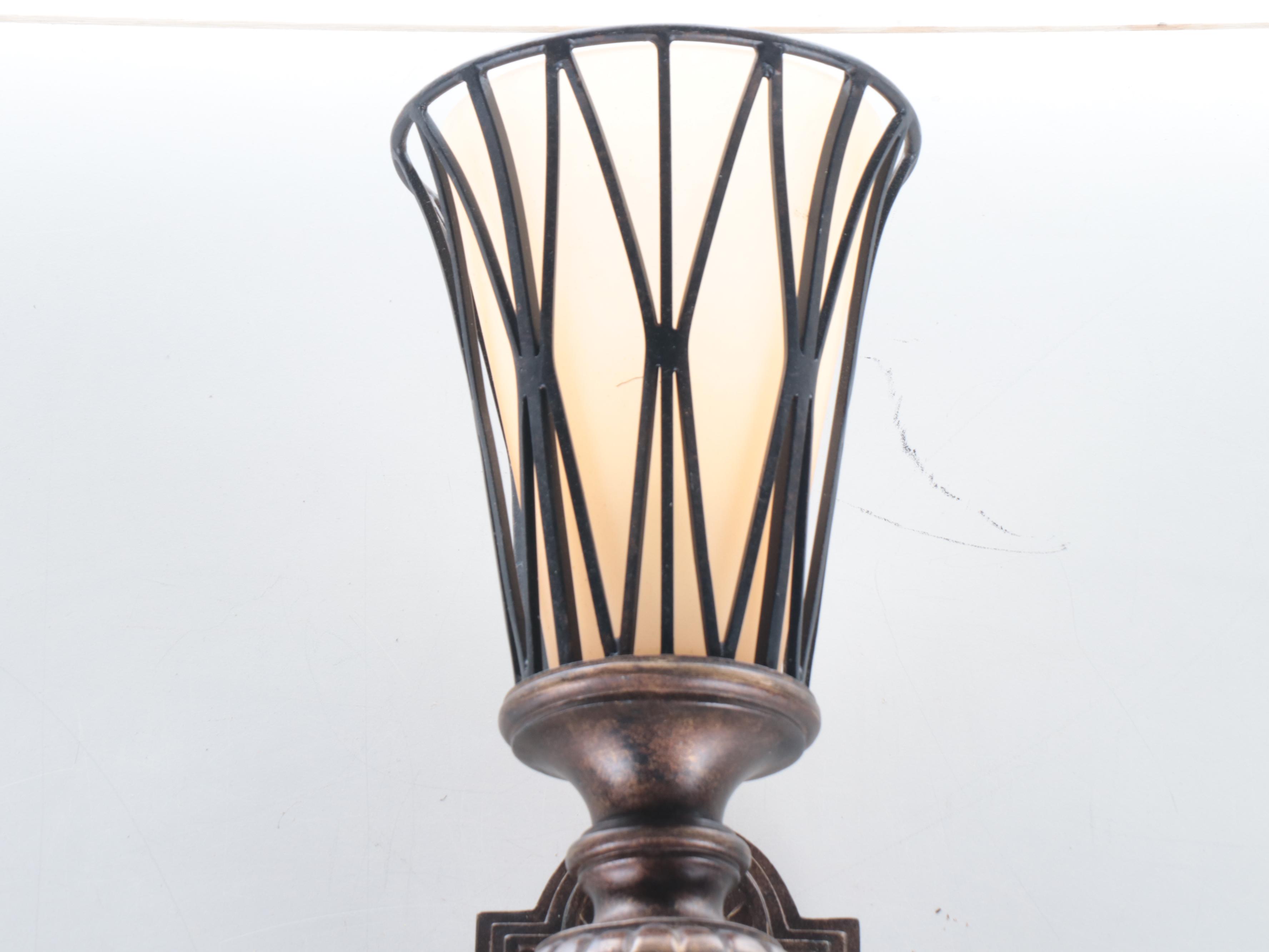 Torch Cut Diamond Style Iron Wall Torchiere Sconce with Glass Shade