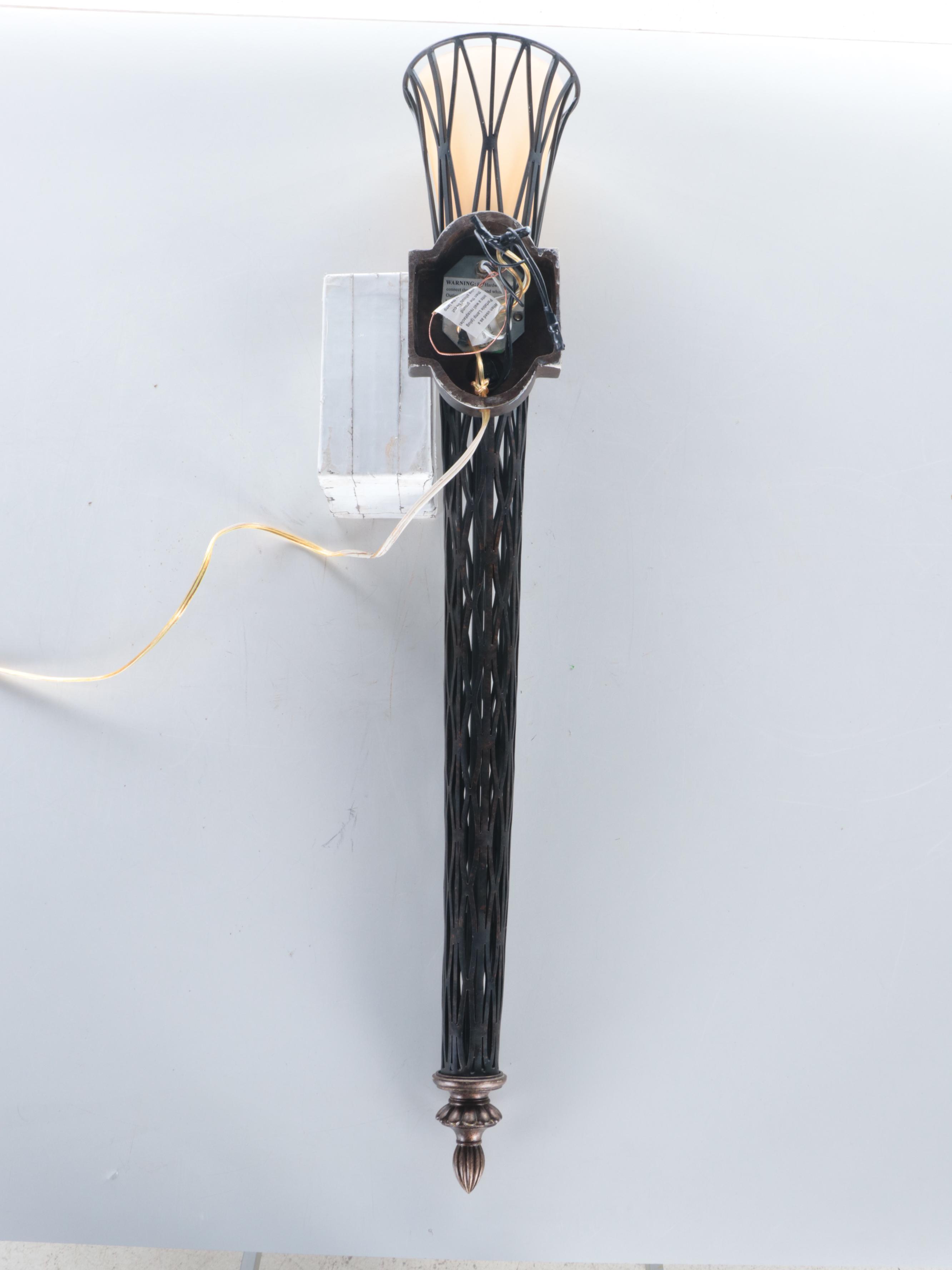 Torch Cut Diamond Style Iron Wall Torchiere Sconce with Glass Shade