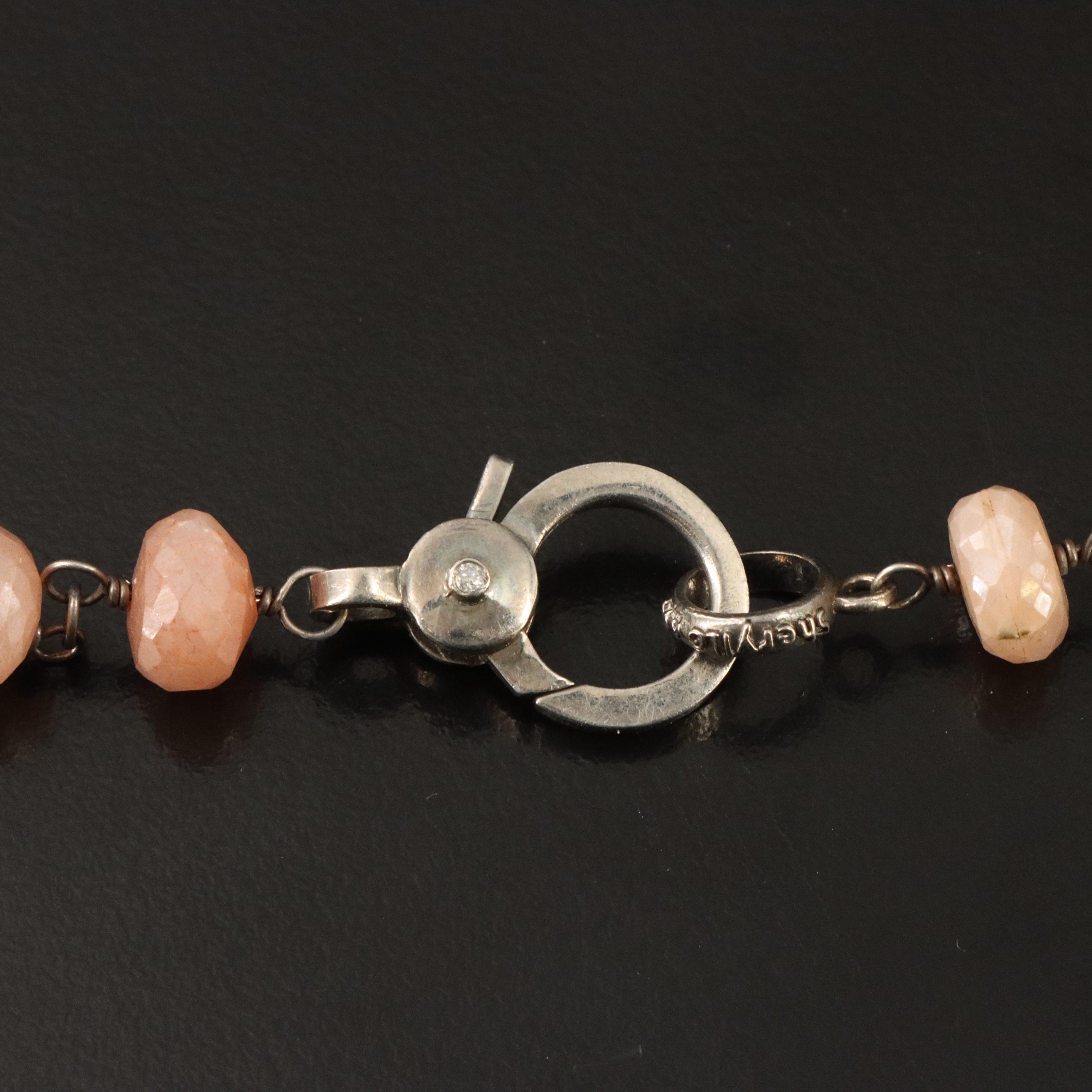 Sheryl Lowe Sterling Sunstone Station Necklace with Diamond Accents