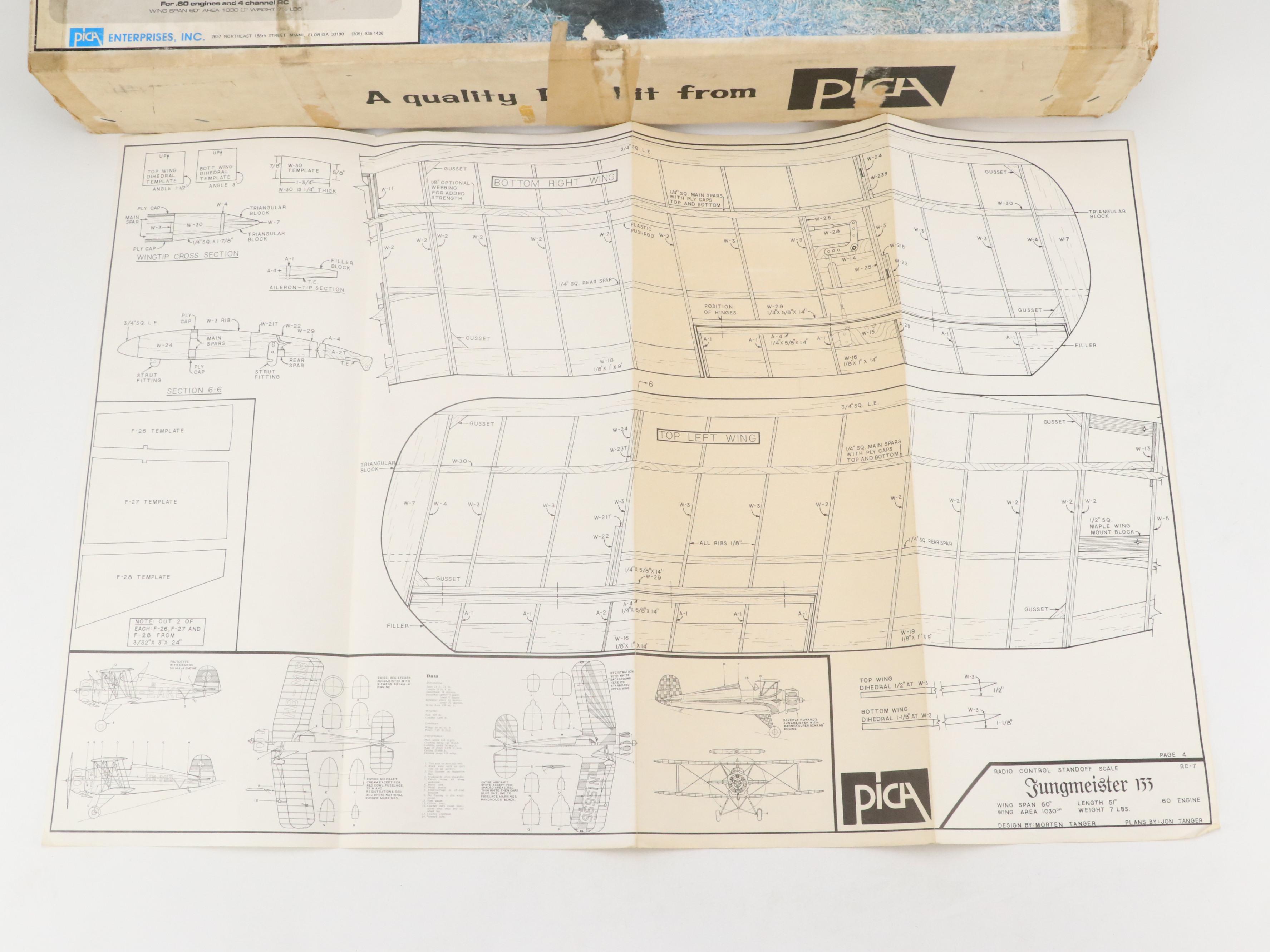 Pica Enterprises "Jungmeister 133" Radio Control Standoff Scale Airplane Kit