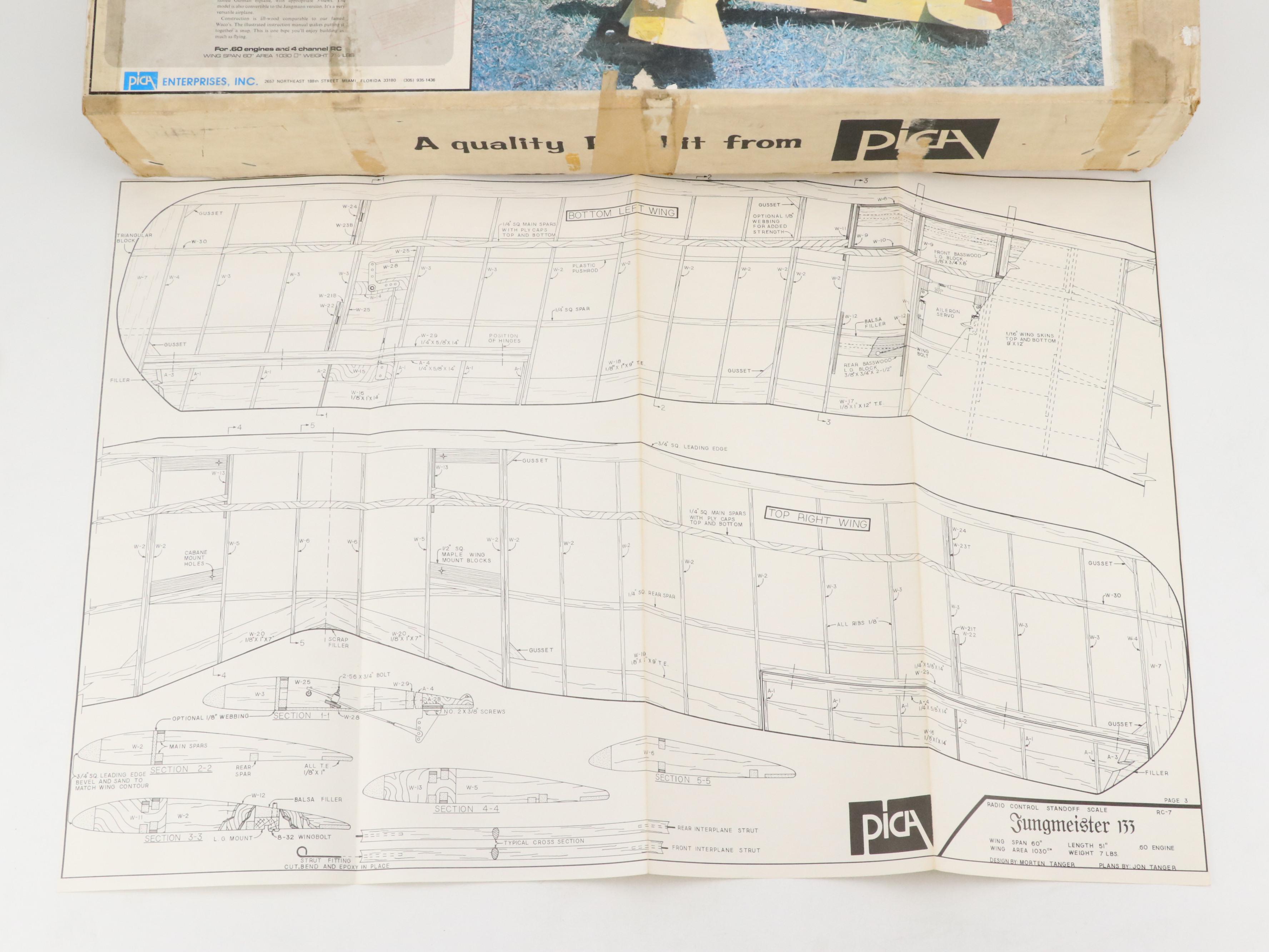 Pica Enterprises "Jungmeister 133" Radio Control Standoff Scale Airplane Kit