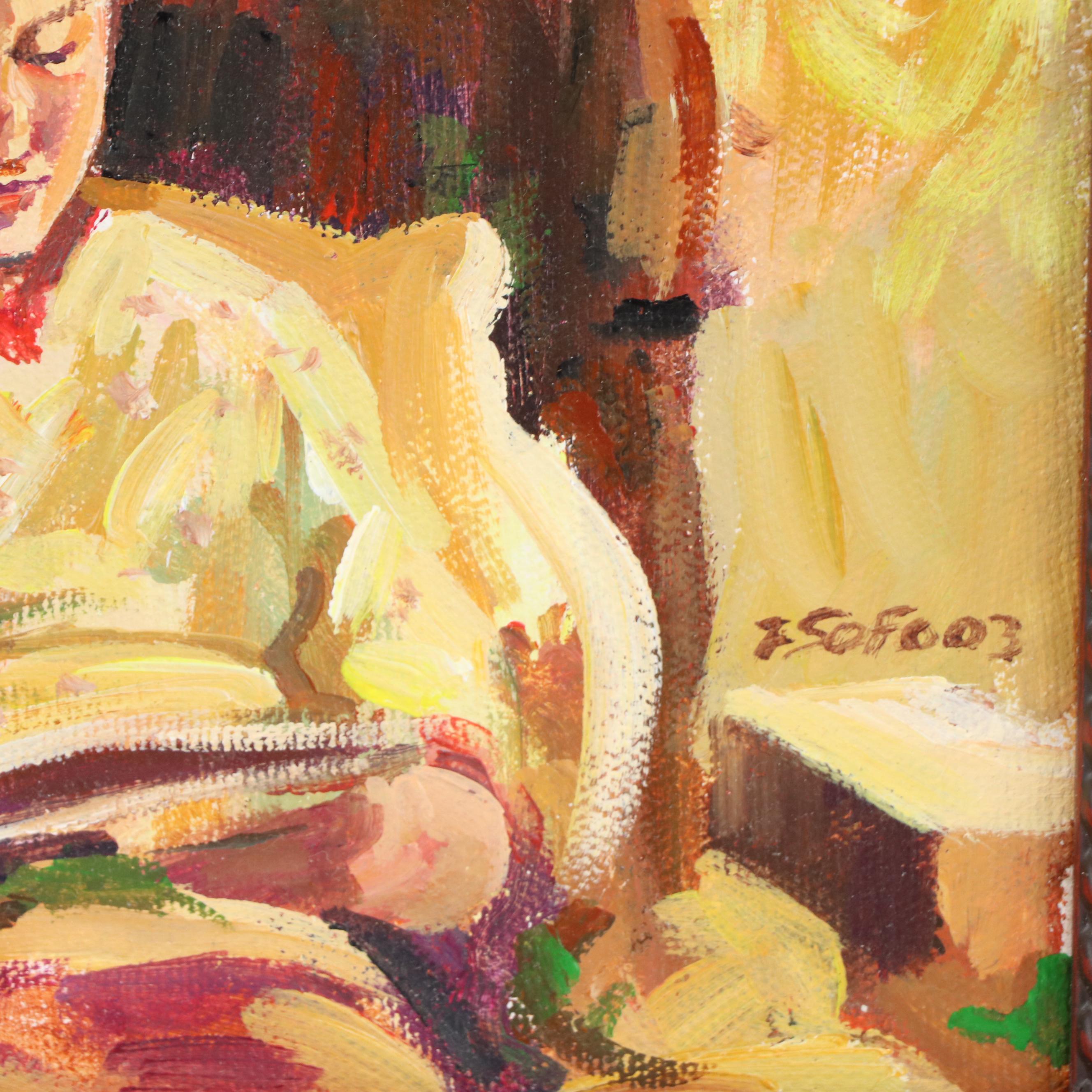 Frank Sofo Oil Painting "Daughter Reading to Her 'Alf' Pet," 2003