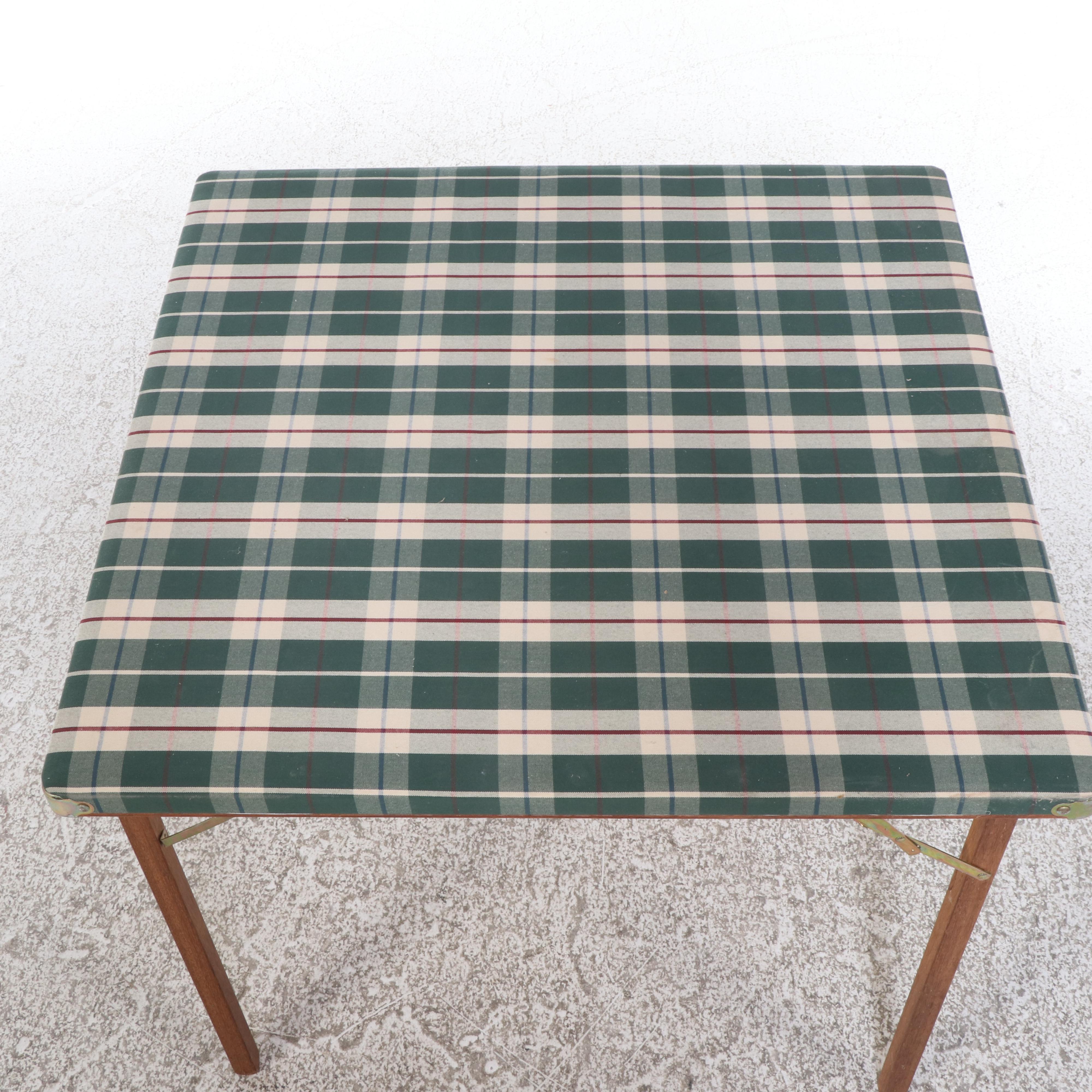 South Western Mfg. Australian Green Plaid and Wood Folding Table